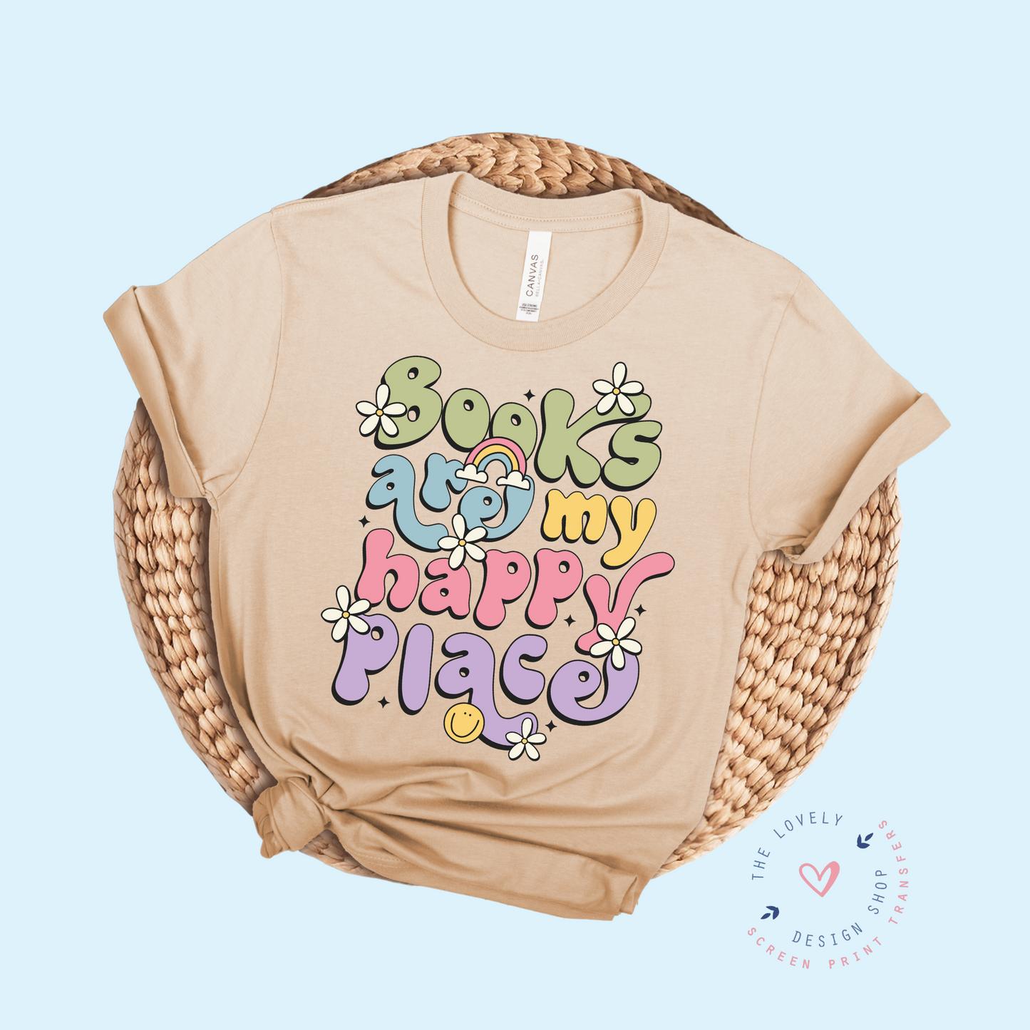 Books Are My Happy Place - FULL COLOR DTF TRANSFER (Ready to Ship)