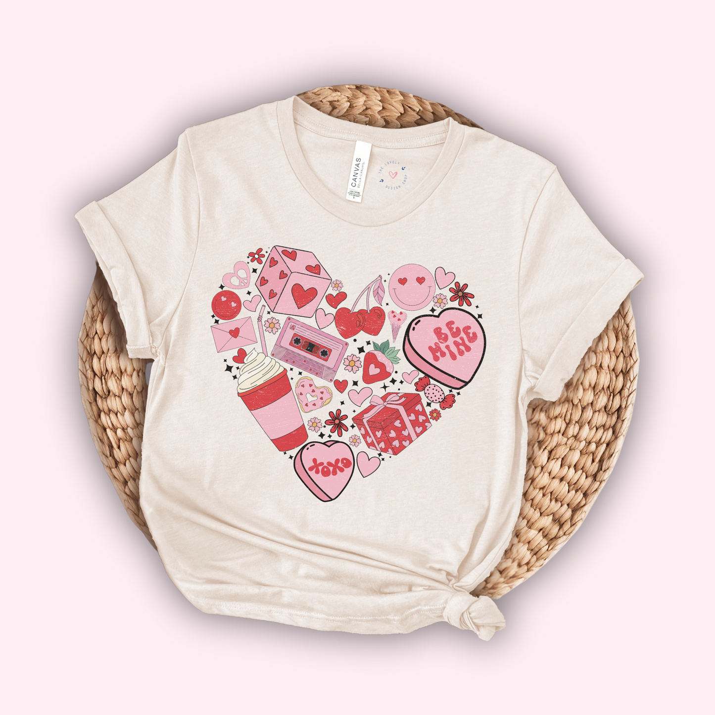Valentines Heart Shape Doodles - FULL COLOR DTF TRANSFER (Ready to Ship)