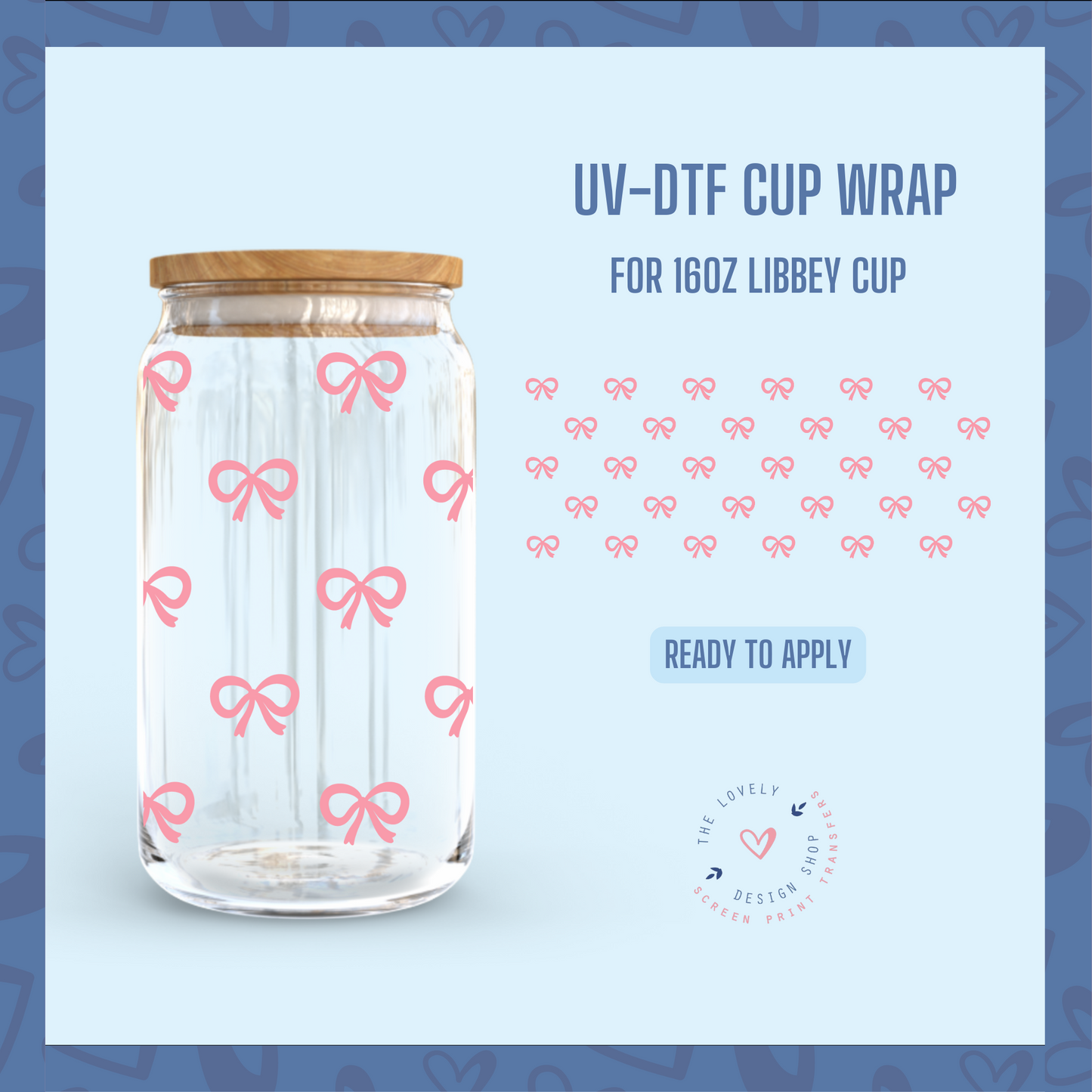 Mini Pink Bows - UV DTF 16 oz Libbey Cup Wrap - Dec 9