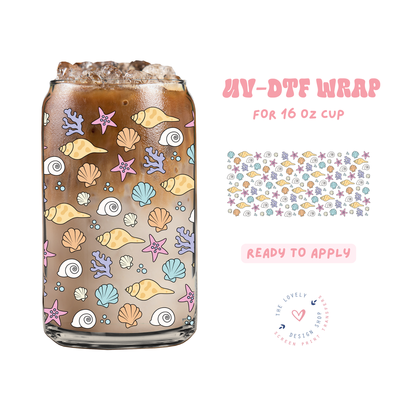 Mini Seashells - UV DTF 16 oz Libbey Cup Wrap - May 2