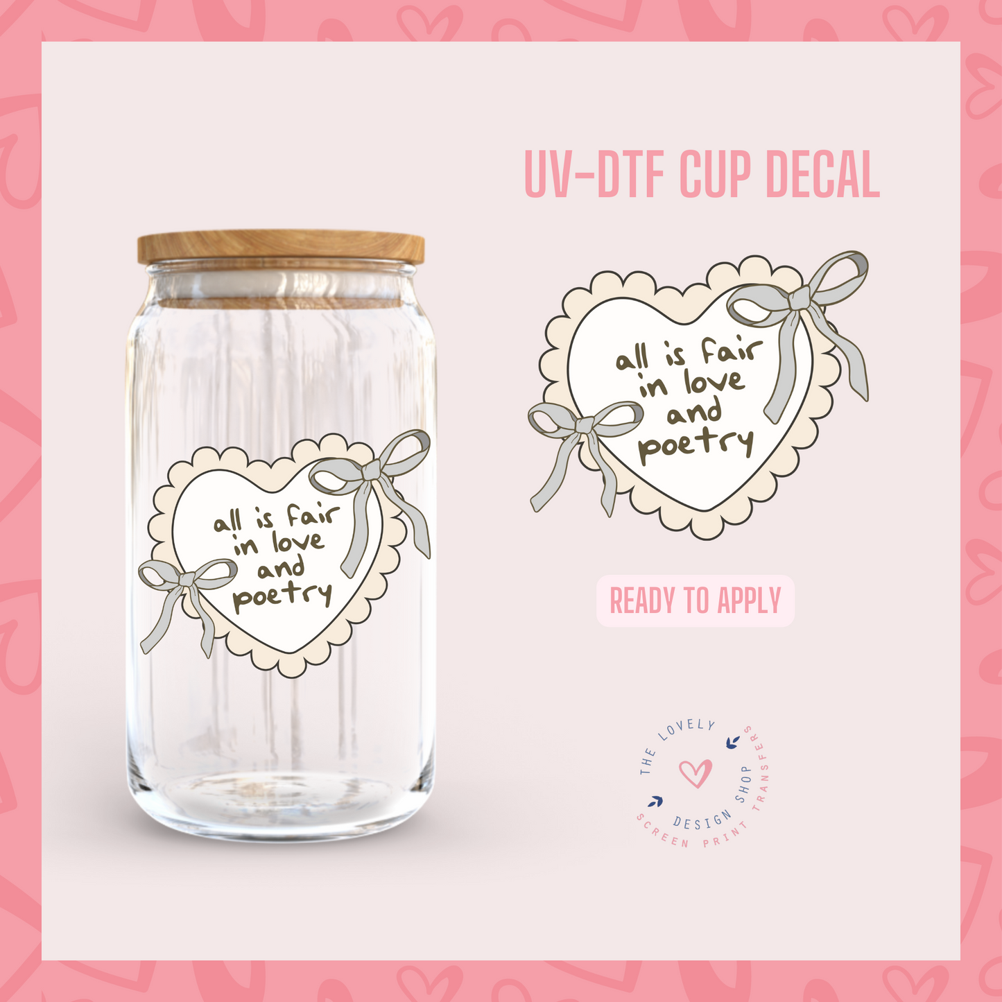 Poetry Heart - UV DTF Cup Decal (Ready to Ship) Apr 29