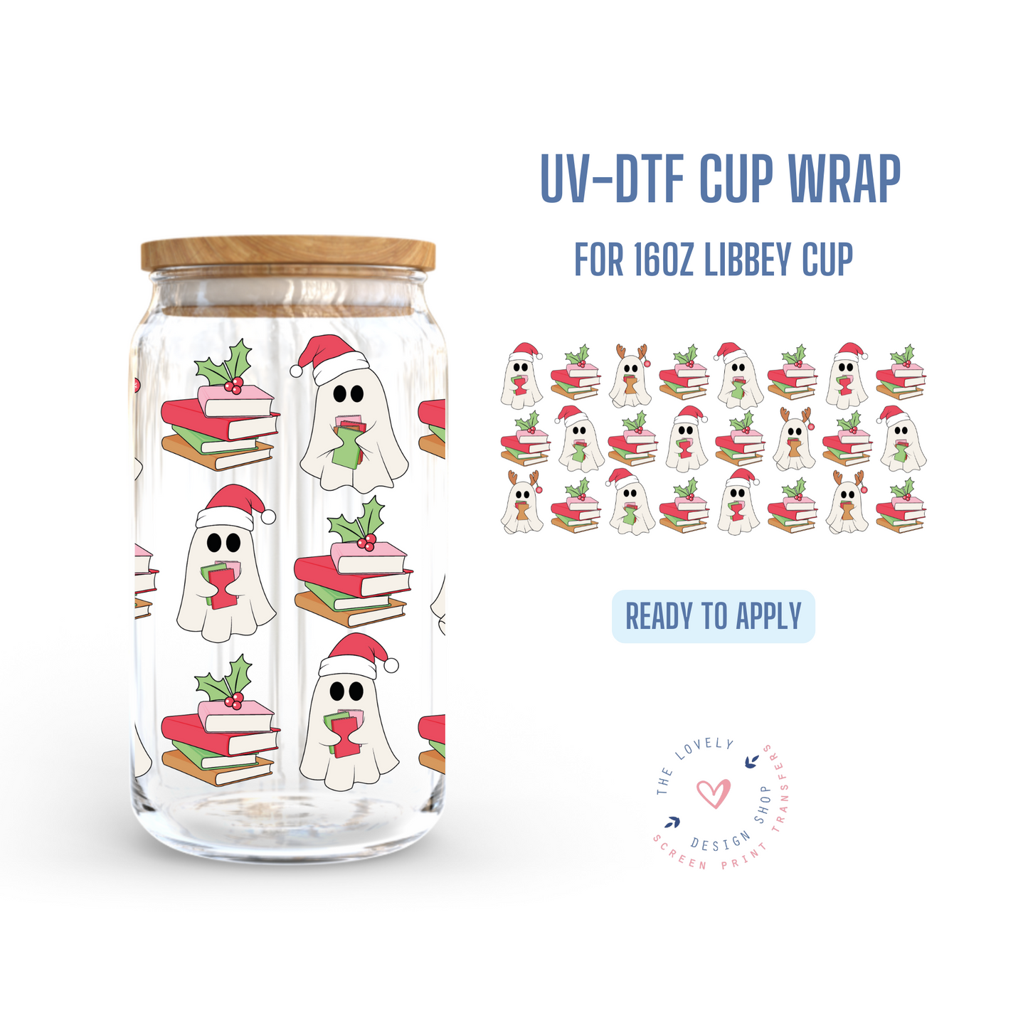 Bookish Christmas Ghosts - UV DTF 16 oz Libbey Cup Wrap - Sep 9