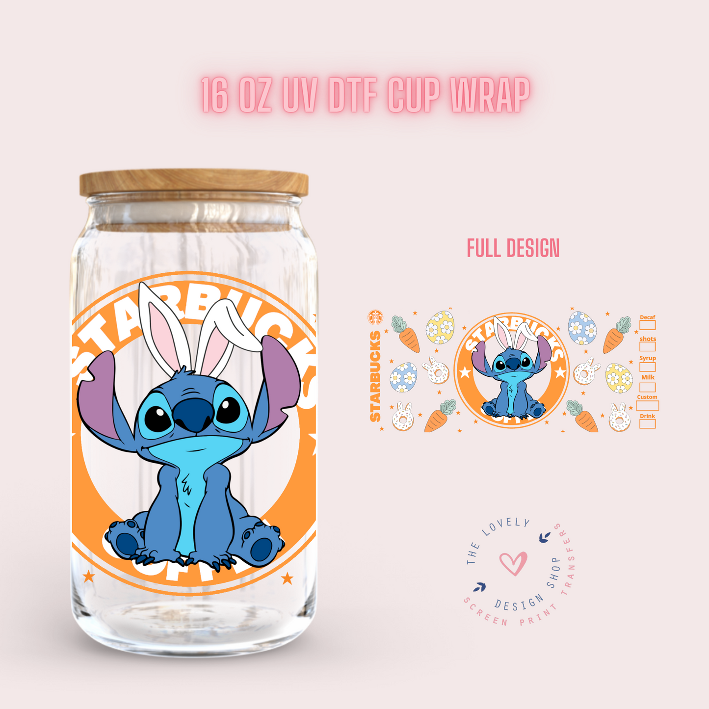 Blue Alien Easter Coffee Label - UV DTF 16 oz Libbey Cup Wrap (Ready to Ship) Jan 15
