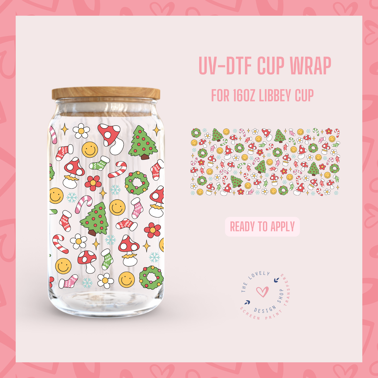 Groovy Christmas Things - UV DTF 16 oz Libbey Cup Wrap - Oct 15
