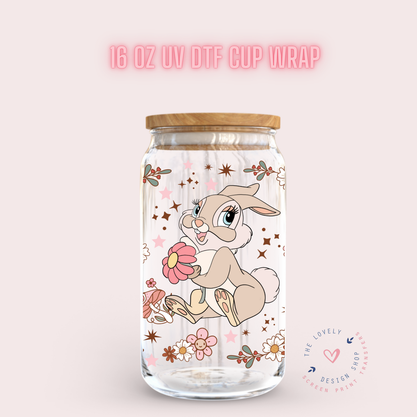 Cute Easter Bunny - UV DTF 16 oz Libbey Cup Wrap (Ready to Ship) Jan 15