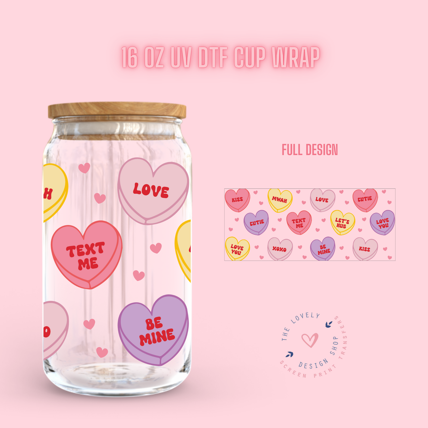 Pastel Cute Sweethearts - UV DTF 16 oz Libbey Cup Wrap (Ready to Ship)