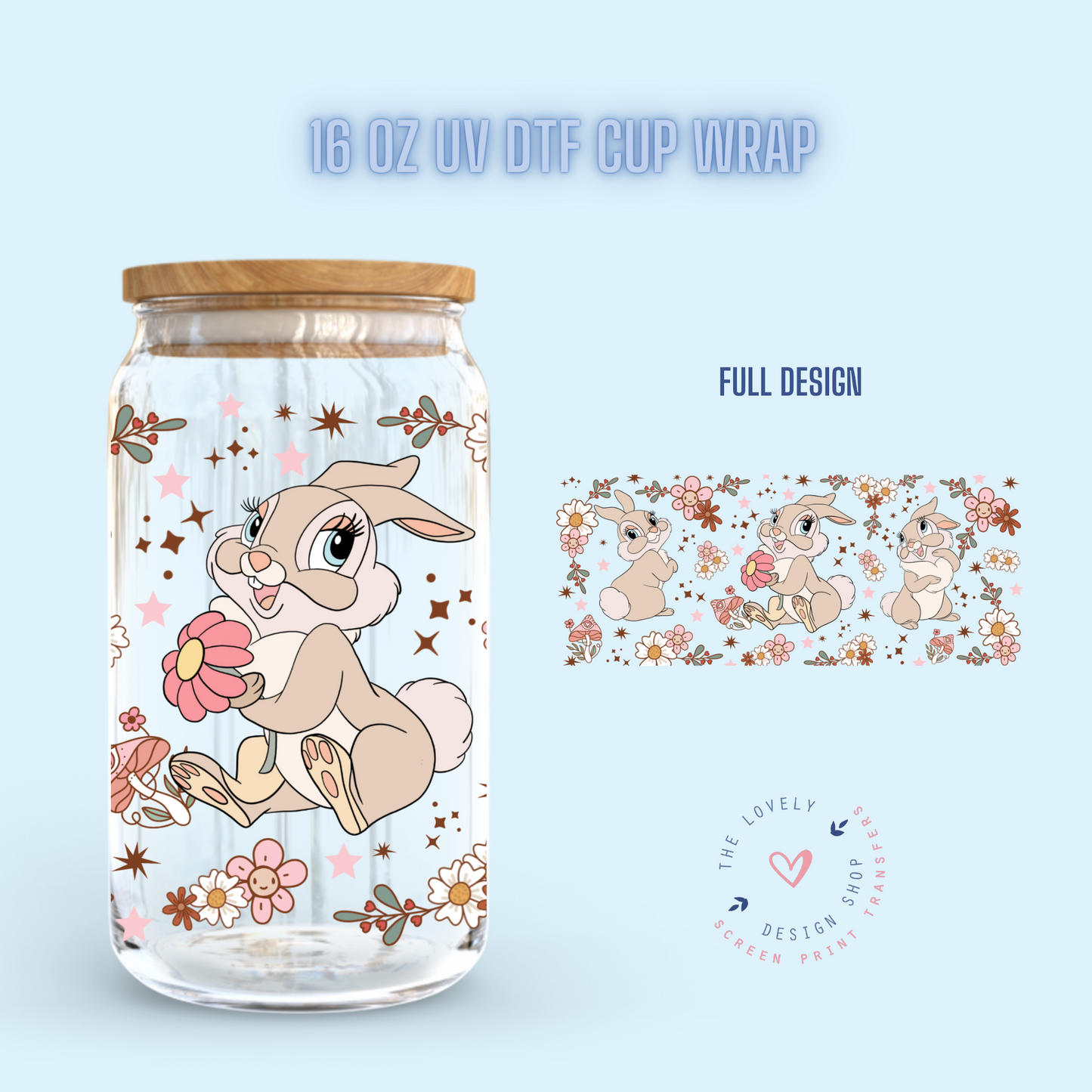 Cute Easter Bunny - UV DTF 16 oz Libbey Cup Wrap (Ready to Ship) Jan 15