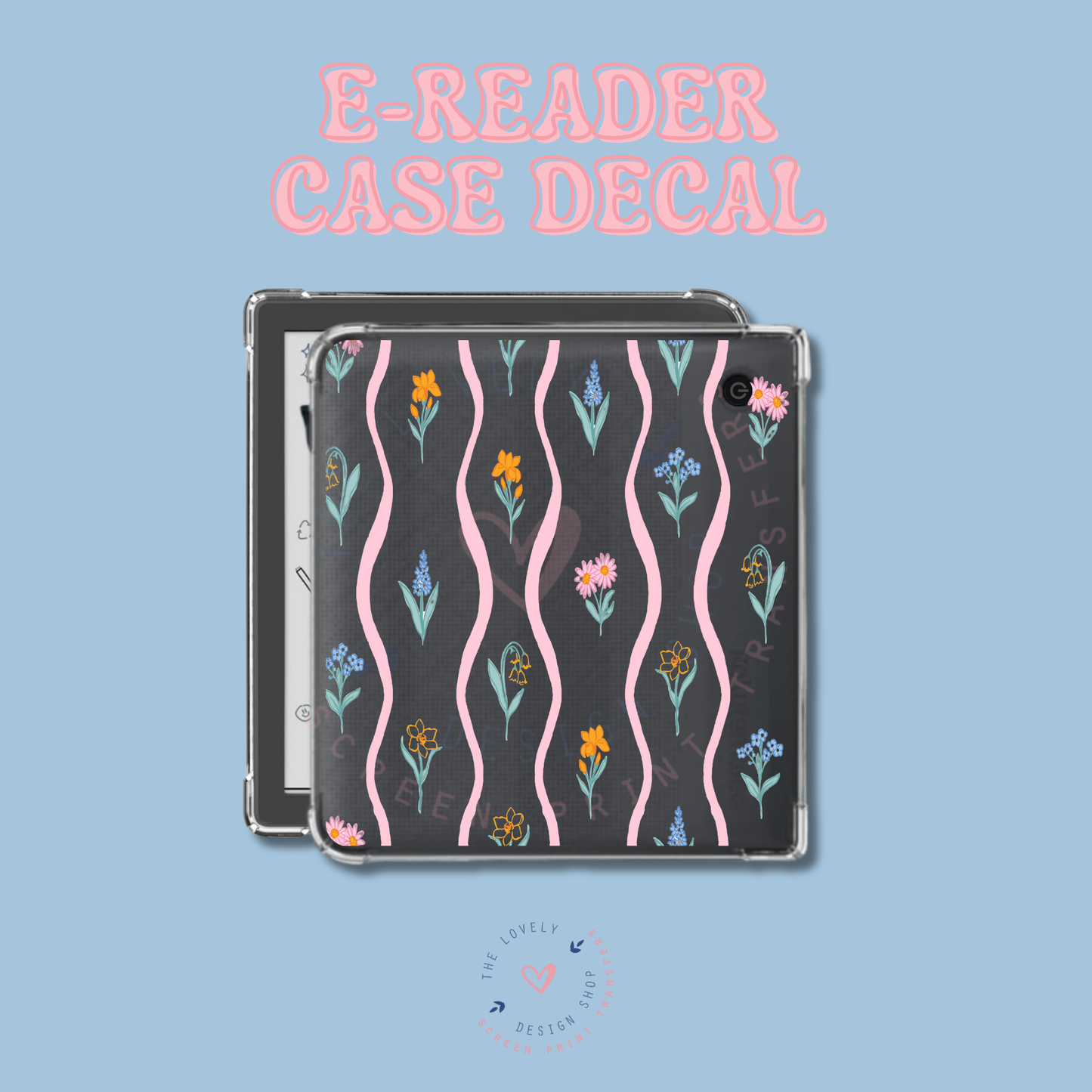 Wavy Vertical Flowers Stripes - UV DTF E-Reader Decal - Jan 20