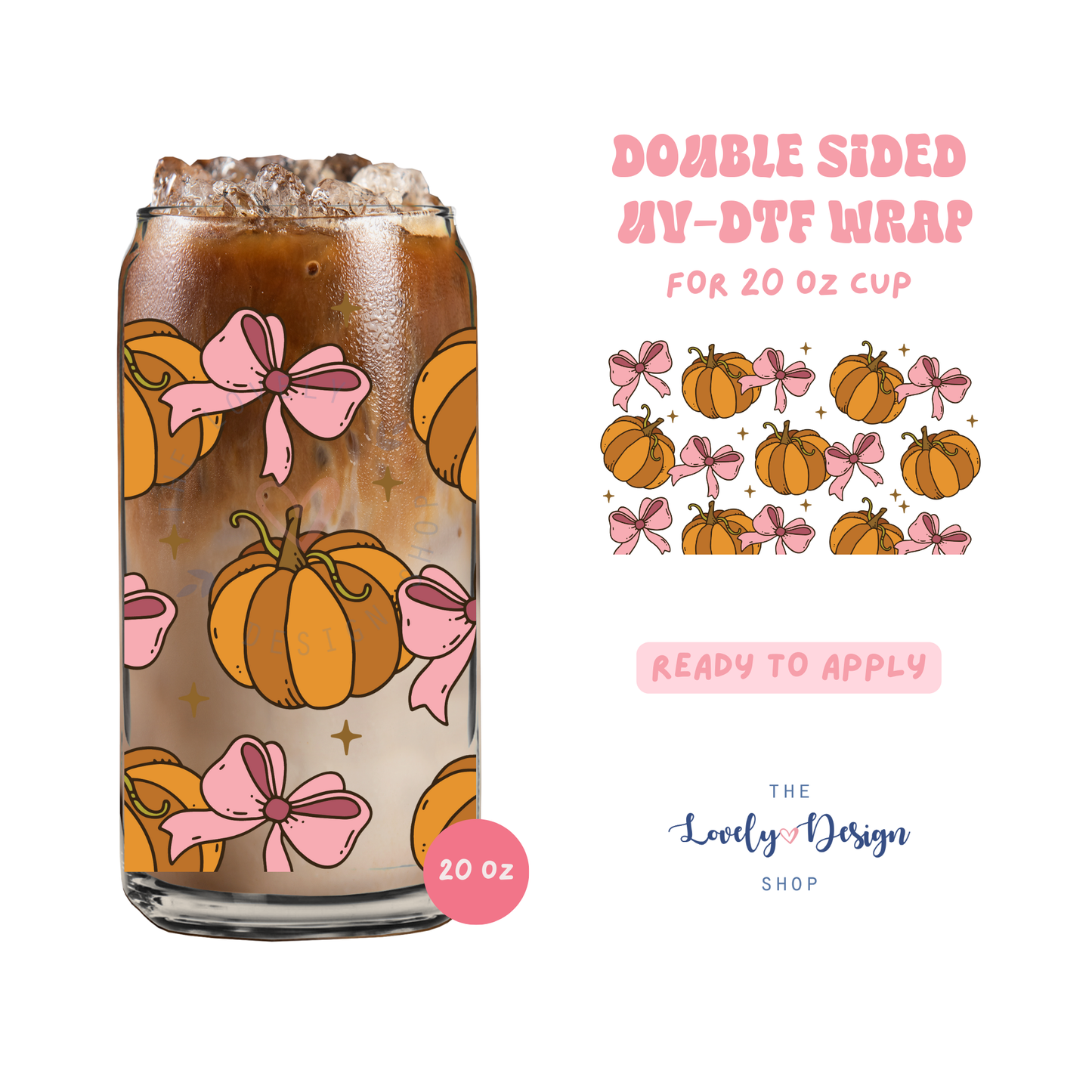 Classic Pumpkins And Bows - UV DTF 20 oz Libbey Cup Wrap - Aug 27