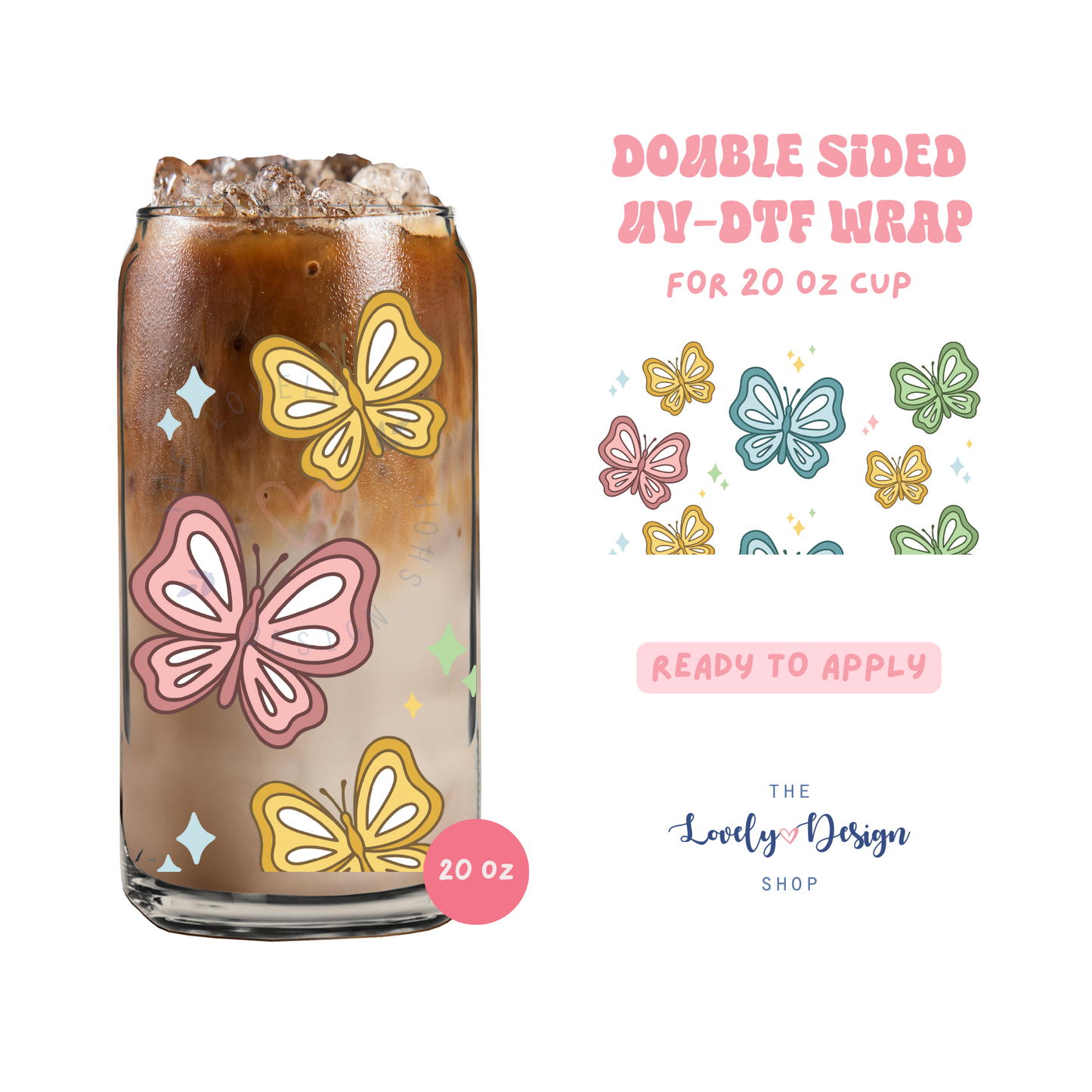Retro Butterflies - UV DTF 20 oz Libbey Cup Wrap - Aug 27