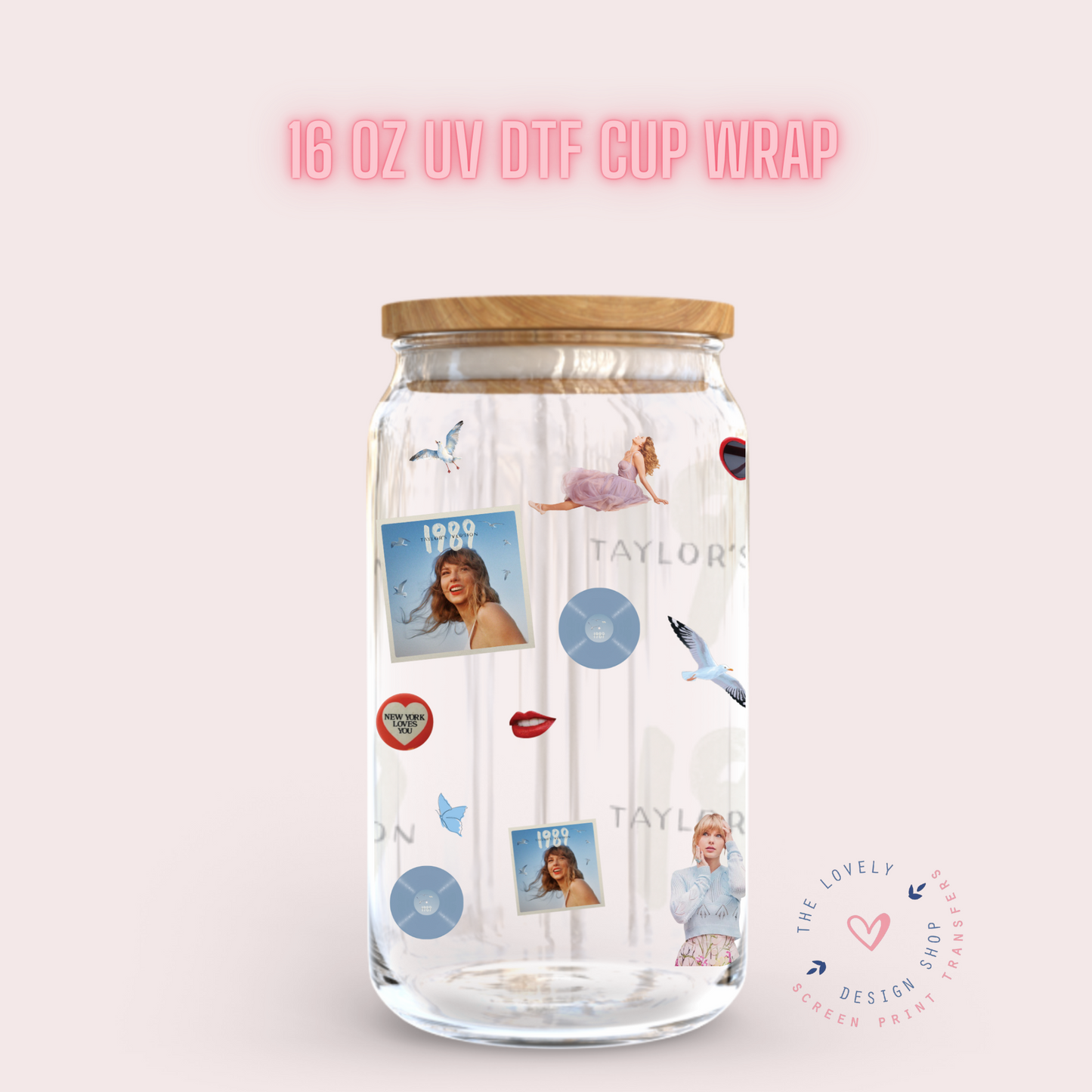 Tay Theme - UV DTF 16 oz Libbey Cup Wrap (Ready to Ship)