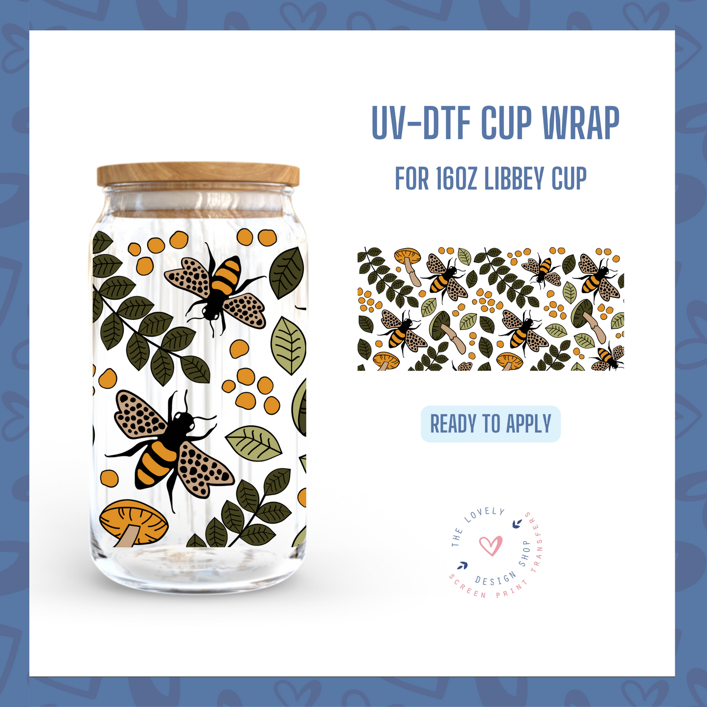 Bumble Greens - UV DTF 16 oz Libbey Cup Wrap (Ready to Ship) Apr 1