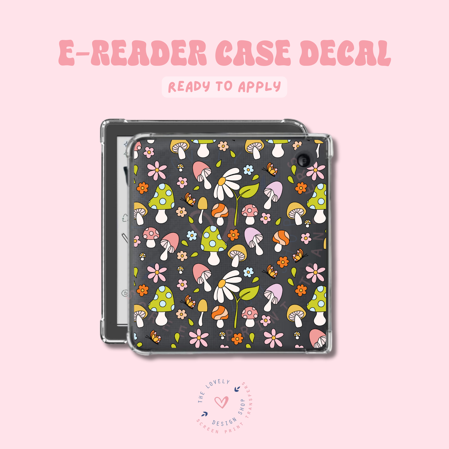 Pastel Groovy Mushroom Field - UV DTF E-Reader Decal - Feb 19