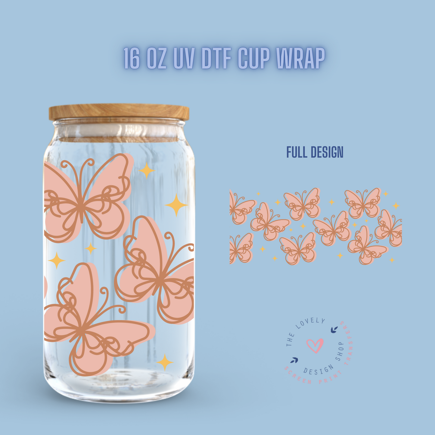 Vintage Butterfly - UV DTF 16 oz Libbey Cup Wrap (Ready to Ship) Jan 29