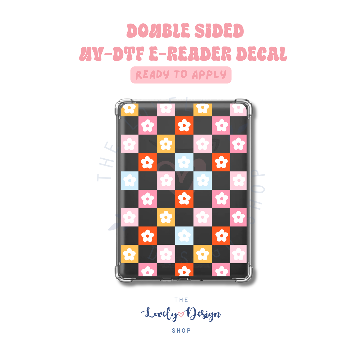 Checkered Flowers - UV DTF E-Reader Decal - Aug 8