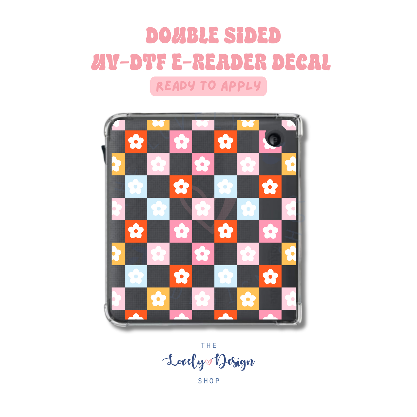 Checkered Flowers - UV DTF E-Reader Decal - Aug 8