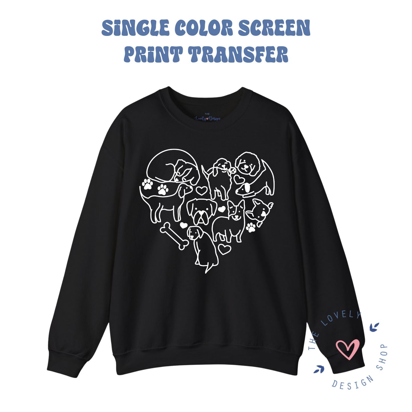 Dog Doodle Heart - Screen Print Transfer (RTS)