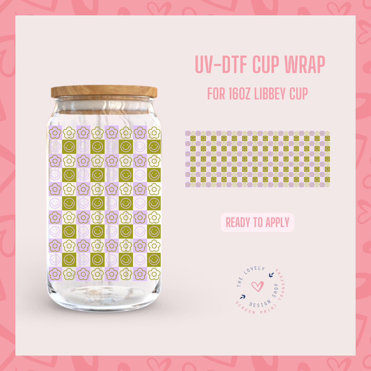 Chekered Daisies - UV DTF 16 oz Libbey Cup Wrap - Jul 15