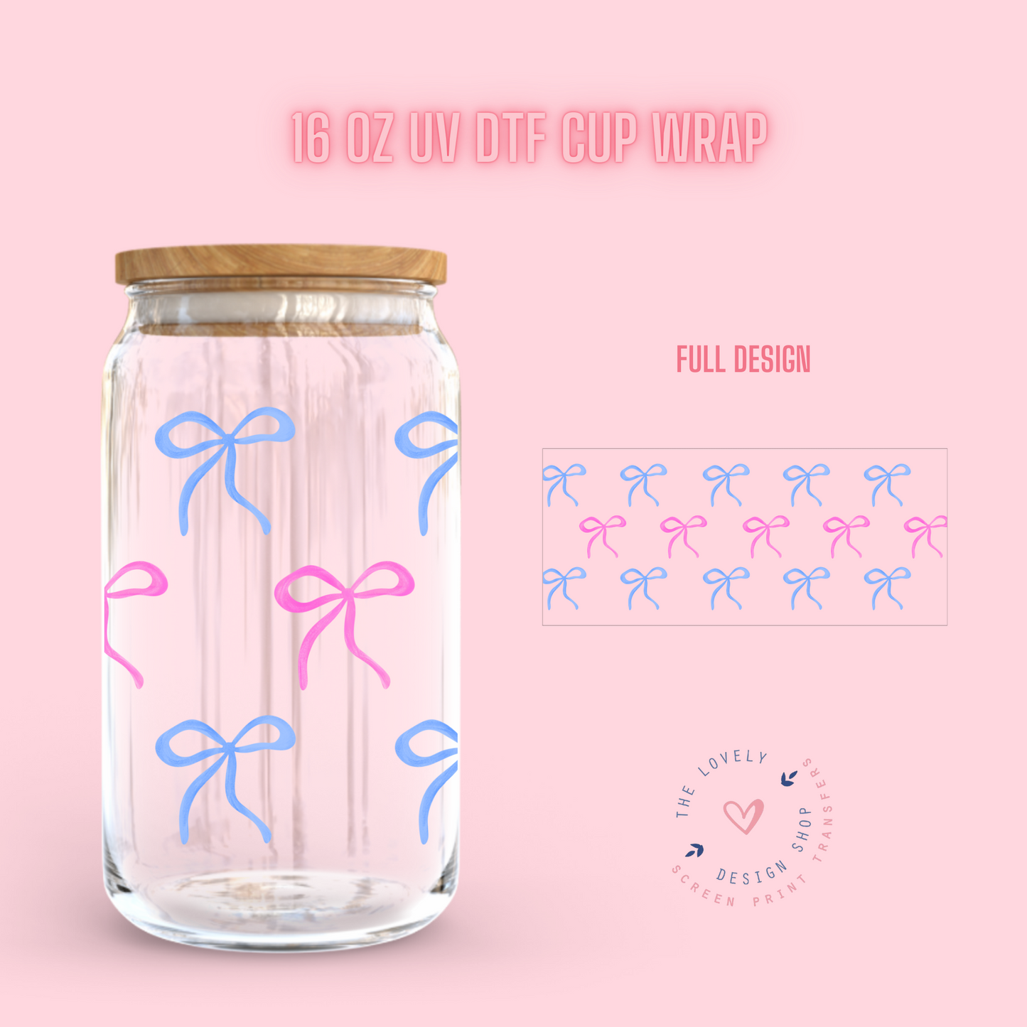 Texture Bows - UV DTF 16 oz Libbey Cup Wrap (Ready to Ship)