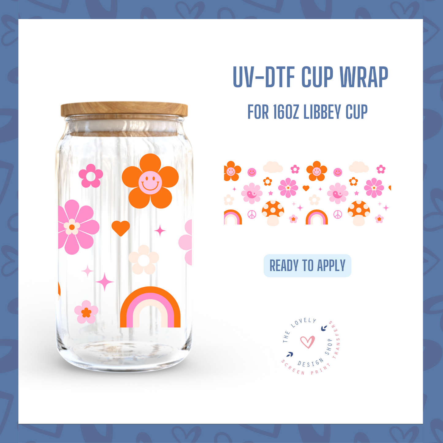 Retro Doodles - UV DTF 16 oz Libbey Cup Wrap (Ready to Ship) Feb 27