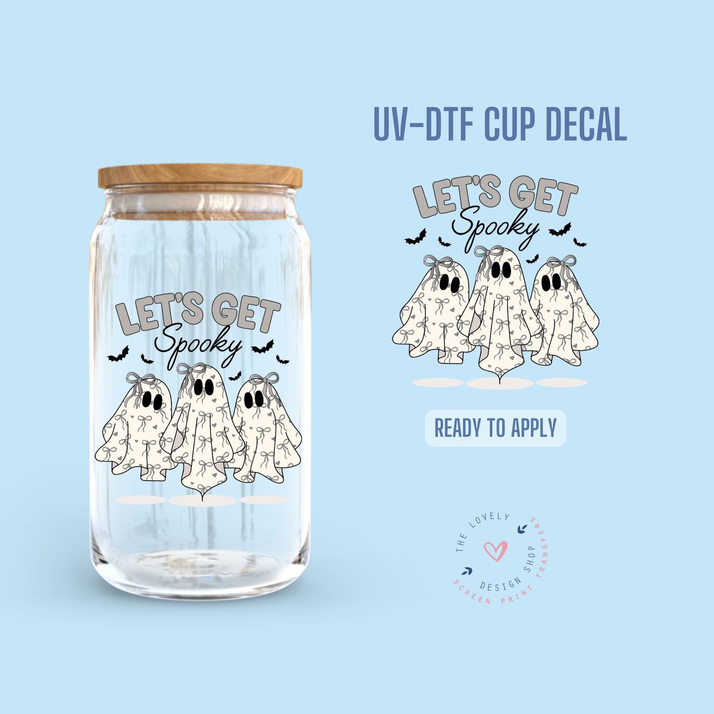 Spooky Coquette Ghosts - UV DTF Cup Decal (Ready to Ship) Jun 10