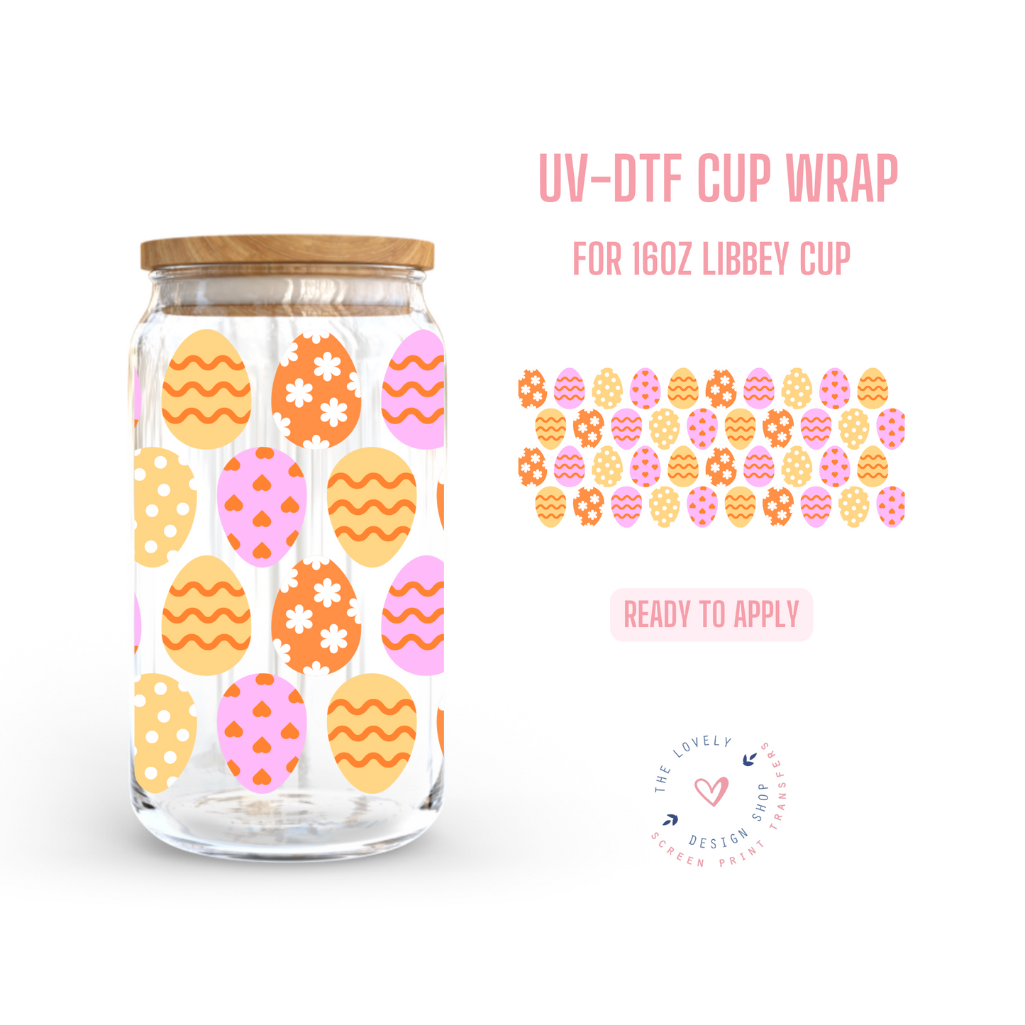 Retro Easter Eggs - UV DTF 16 oz Libbey Cup Wrap (Ready to Ship) Feb 27