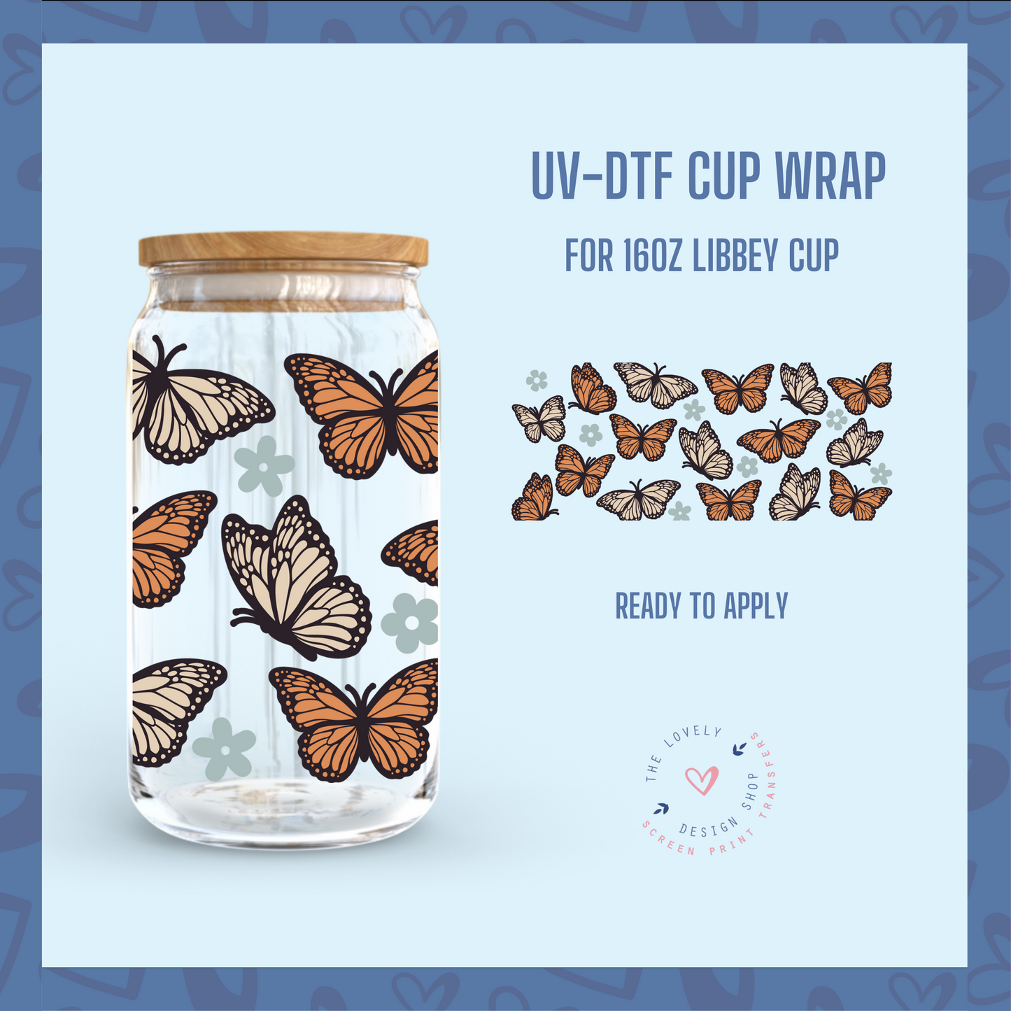 Boho Butterfly - UV DTF 16 oz Libbey Cup Wrap (Ready to Ship)