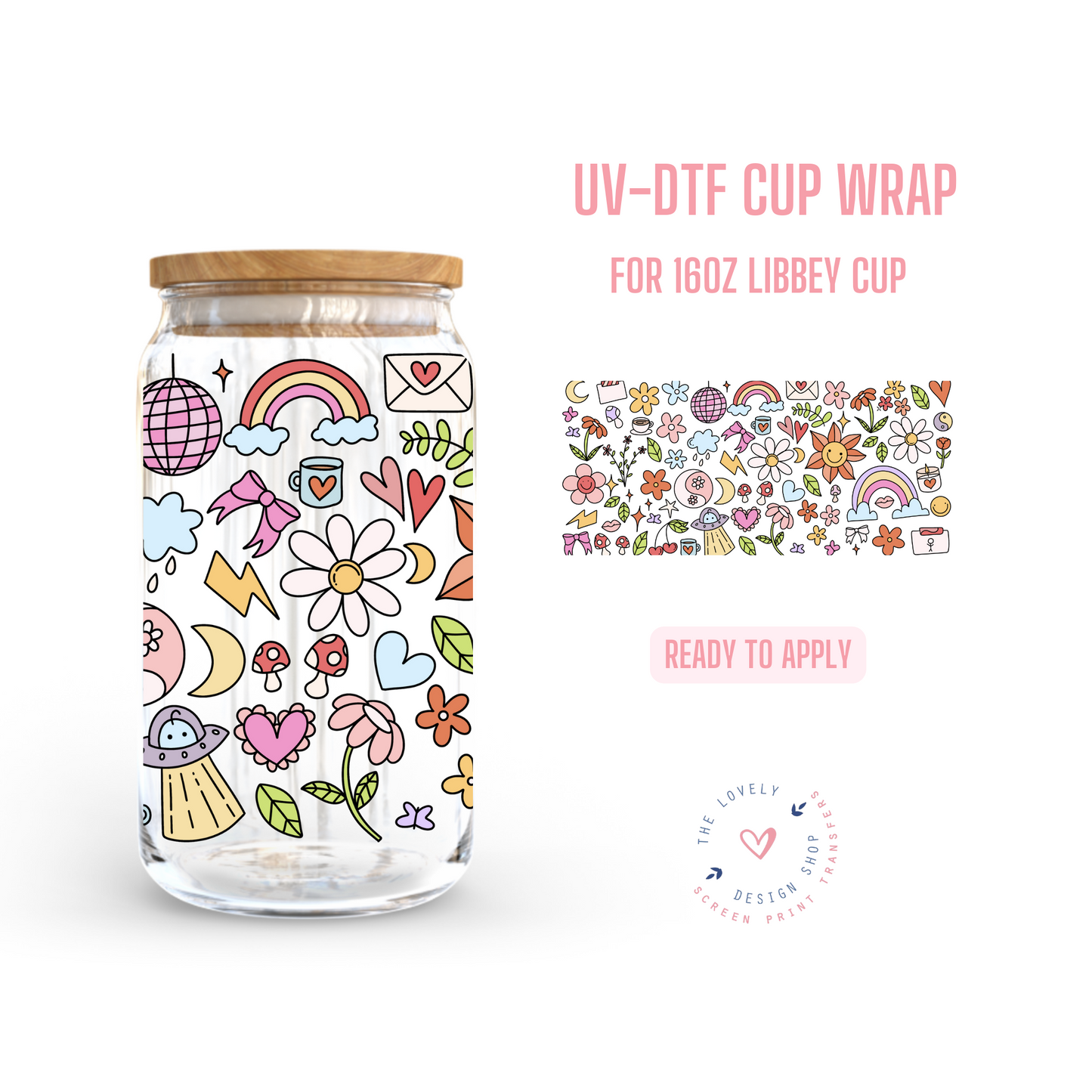 Cutest Doodles - UV DTF 16 oz Libbey Cup Wrap (Ready to Ship) Apr 29
