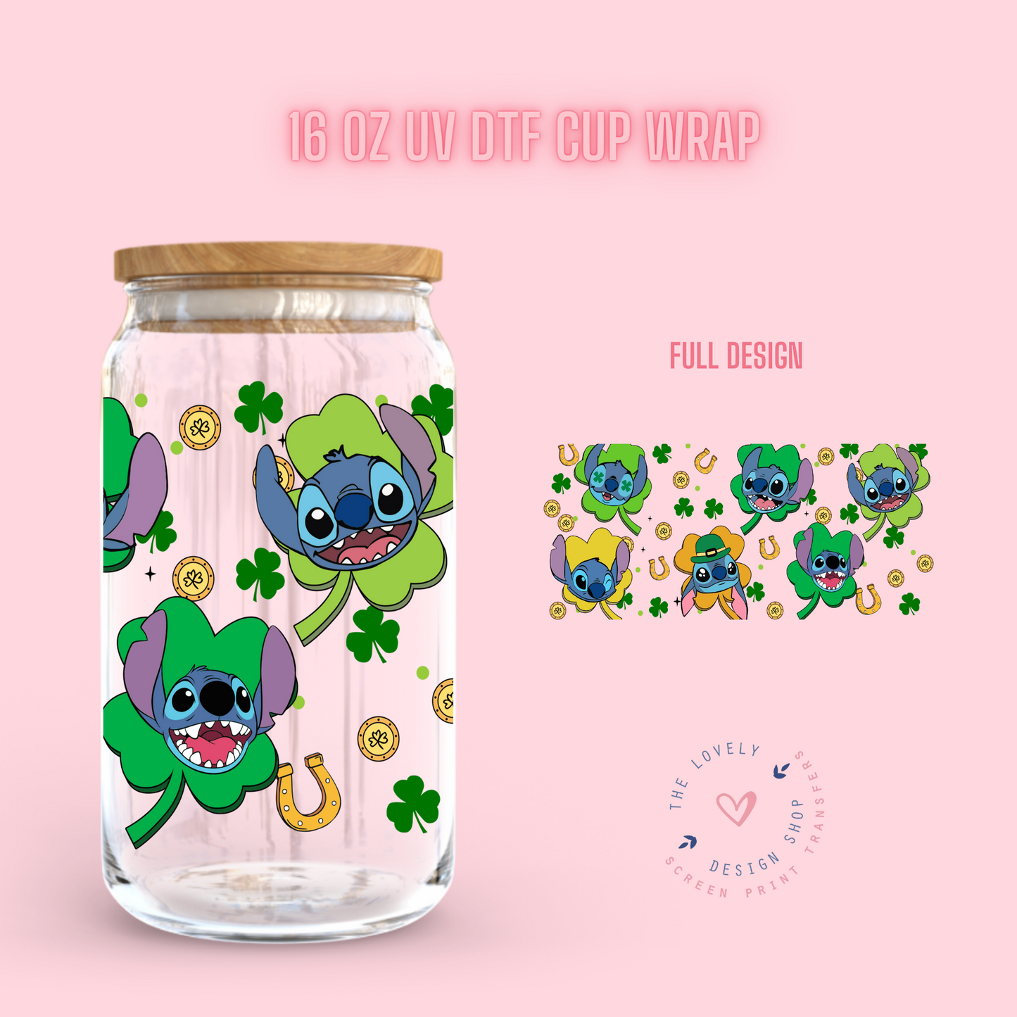 Blue Alien St. Patricks - UV DTF 16 oz Libbey Cup Wrap (Ready to Ship) Jan 15