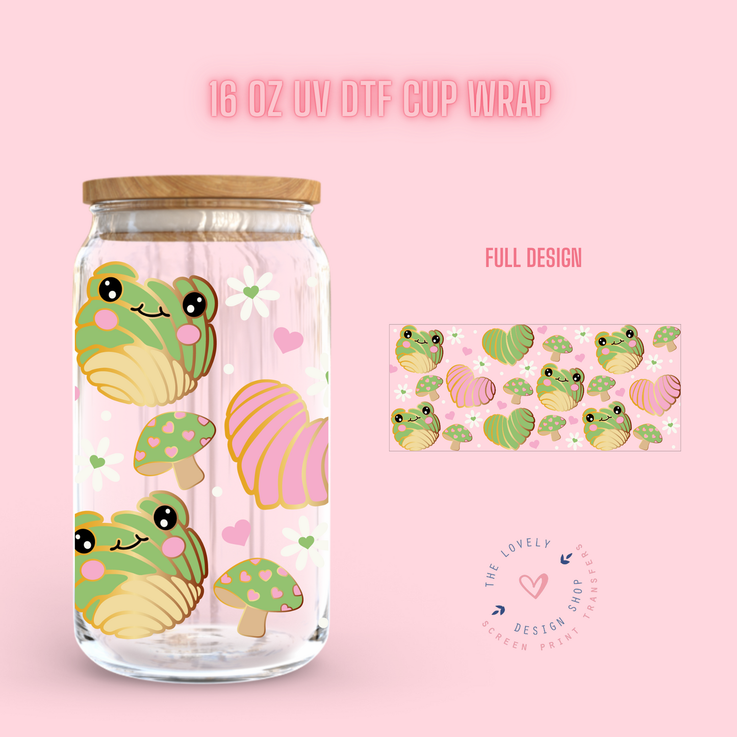 Frog Conchita Love - UV DTF 16 oz Libbey Cup Wrap (Ready to Ship)