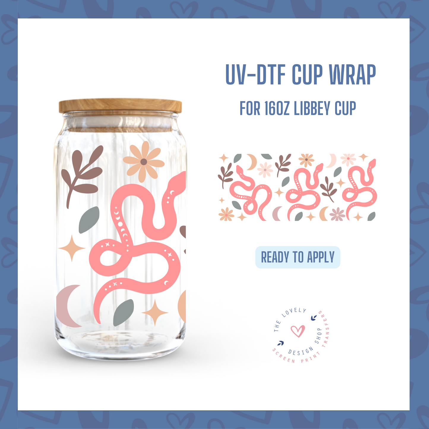 Boho Snakes - UV DTF 16 oz Libbey Cup Wrap (Ready to Ship)