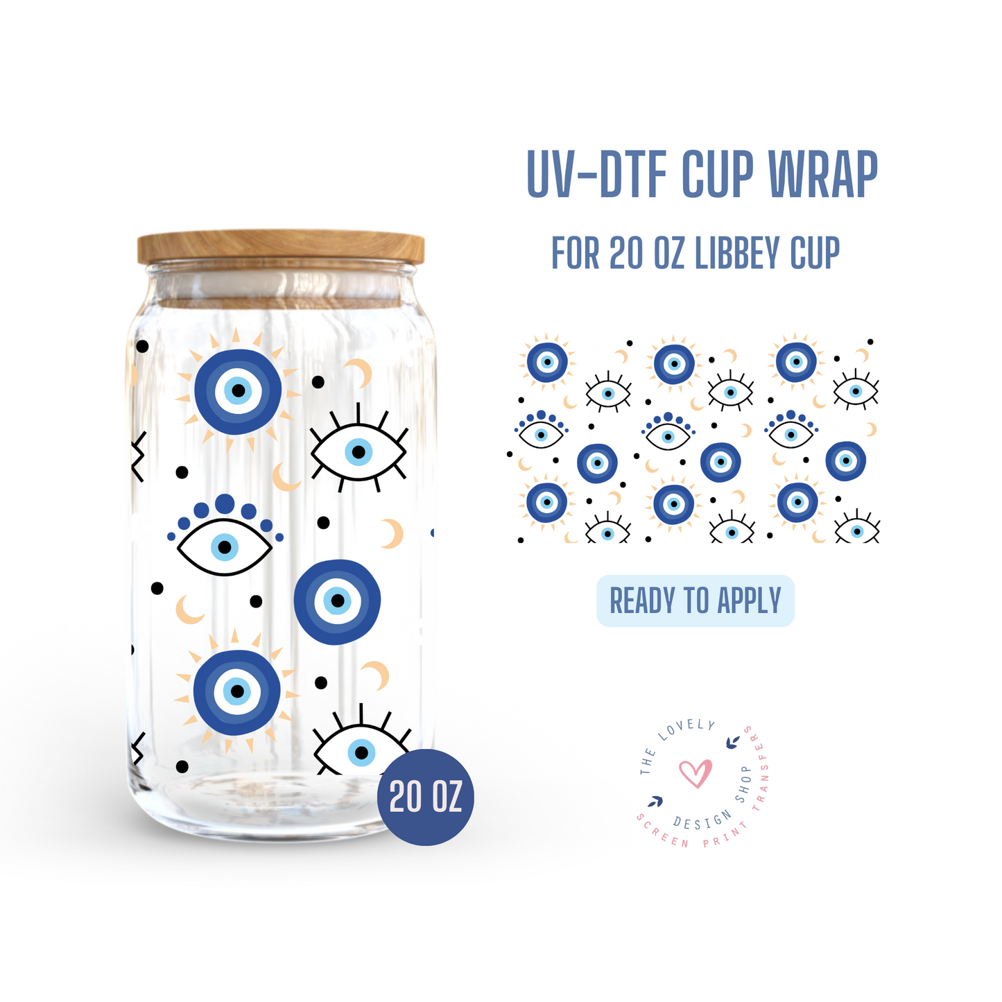 Evil Eye Daisy - UV DTF 20 oz Libbey Cup Wrap (Ready to Ship) Apr 29