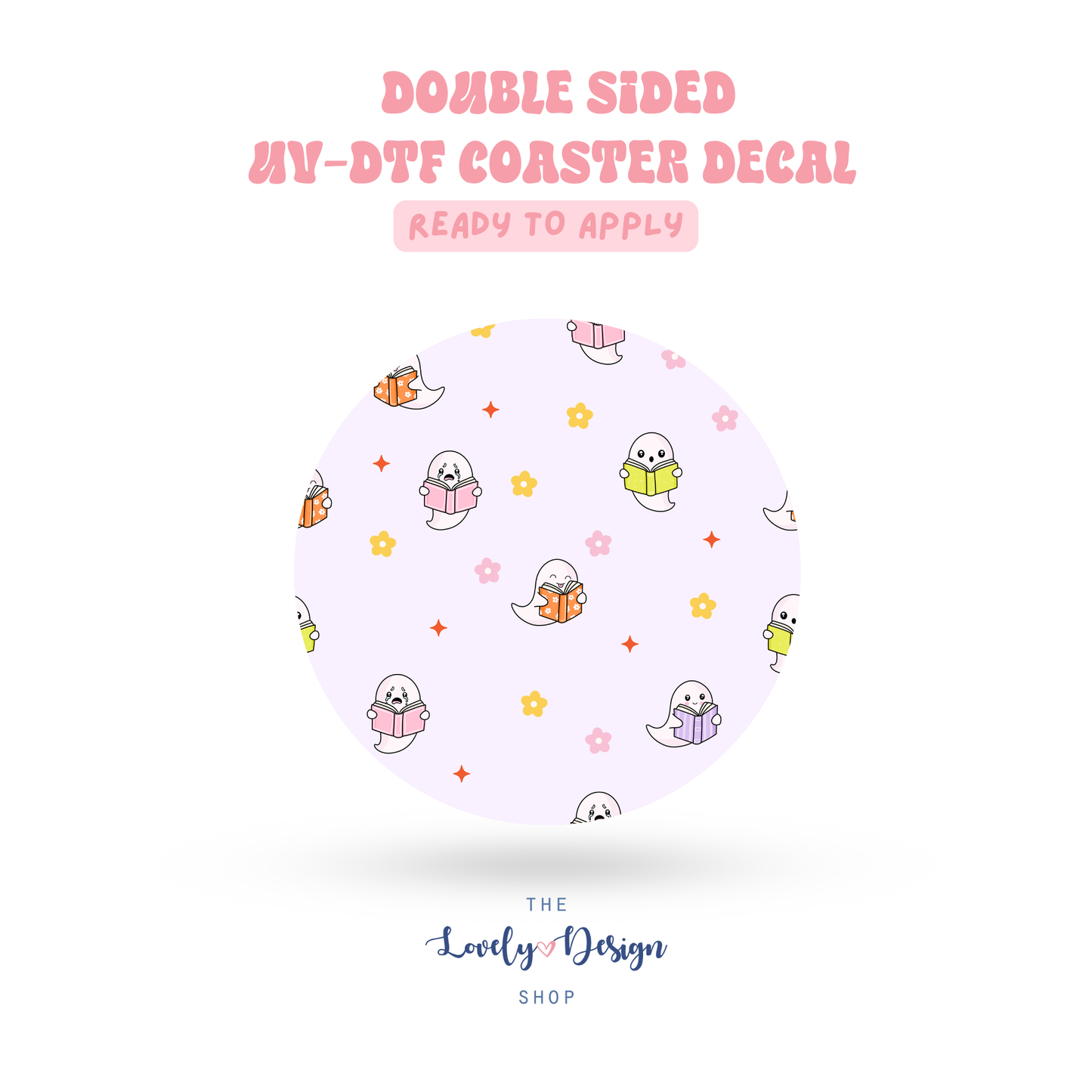 Bookish Cutie Ghosts - UV DTF Coaster Decal - Aug 8