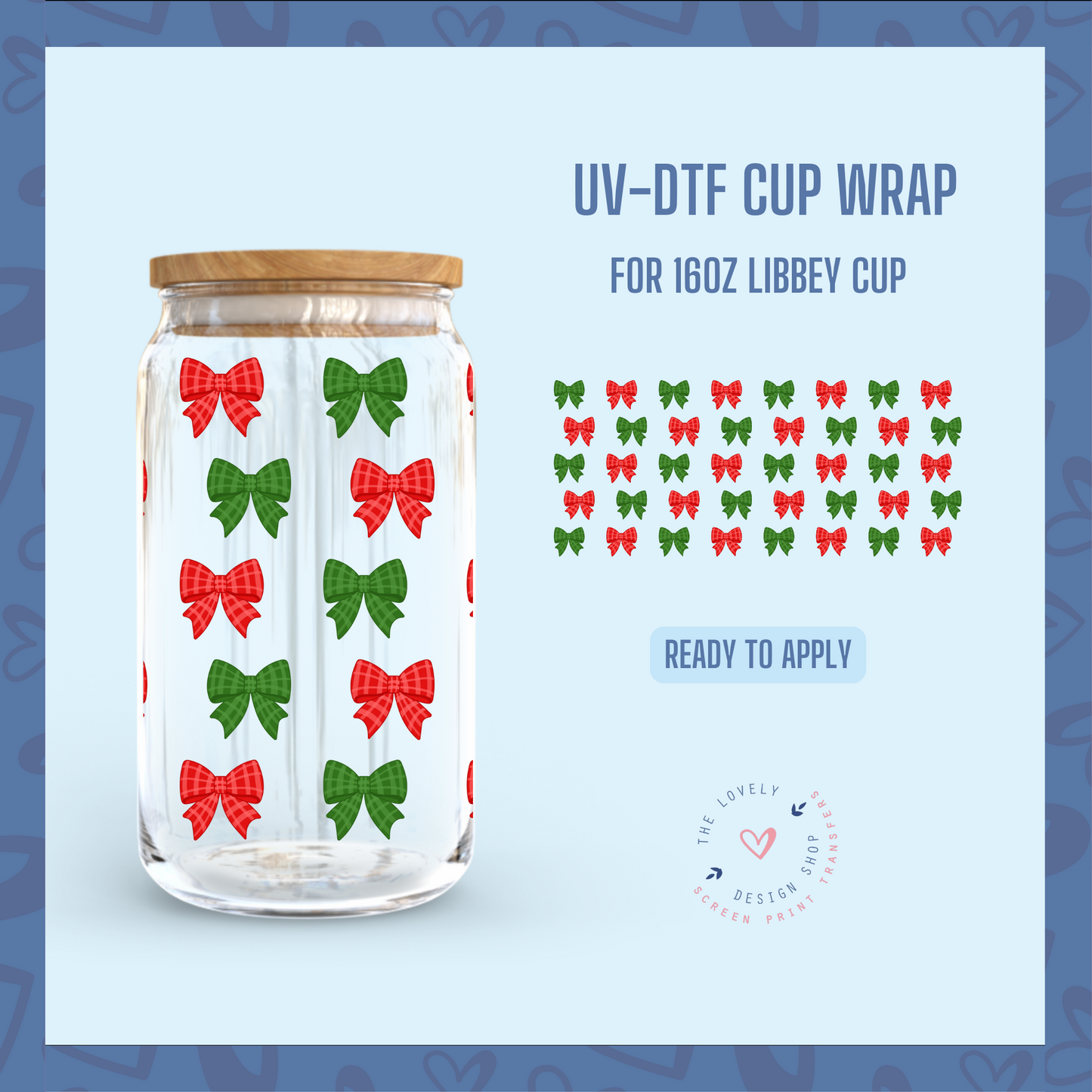 Christmas Bows - UV DTF 16 oz Libbey Cup Wrap - Sep 16