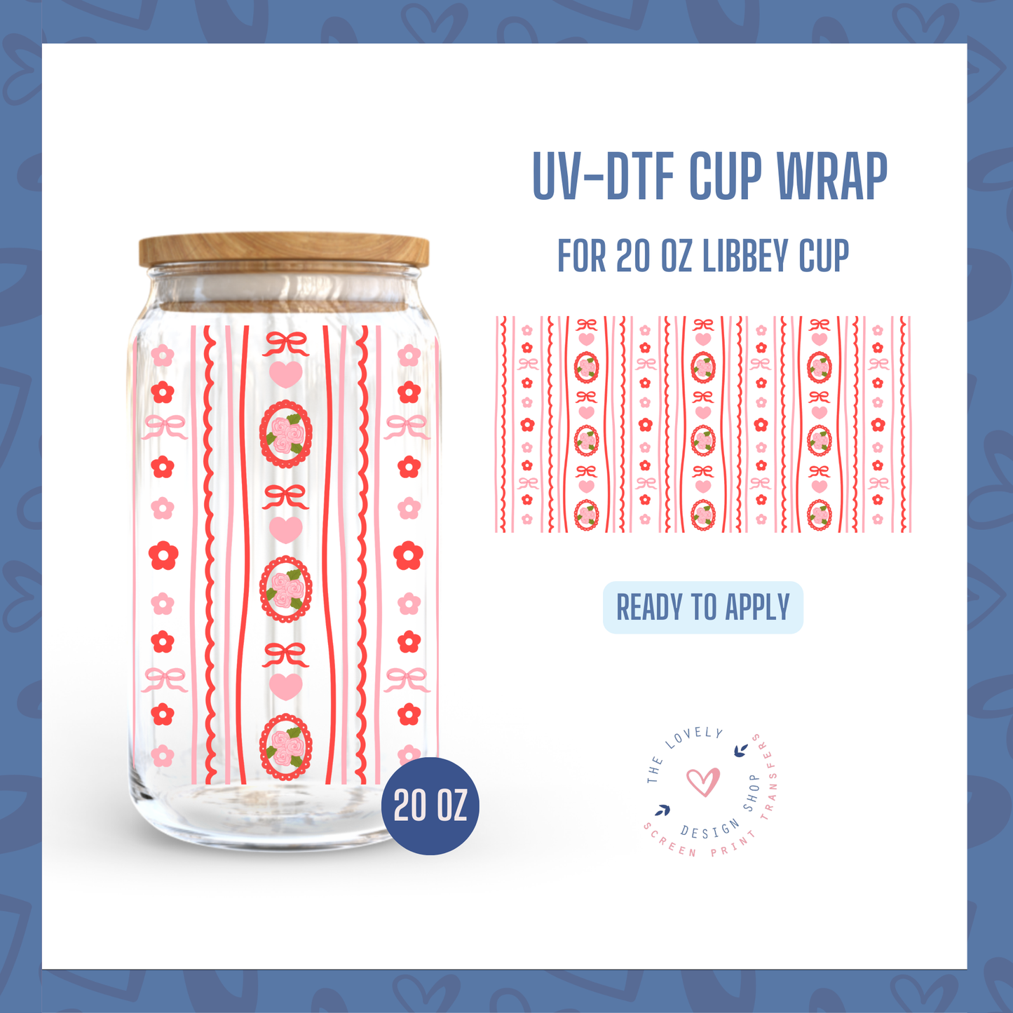 Valentine Love Stripes - UV DTF 20 oz Libbey Cup Wrap - Dec 31