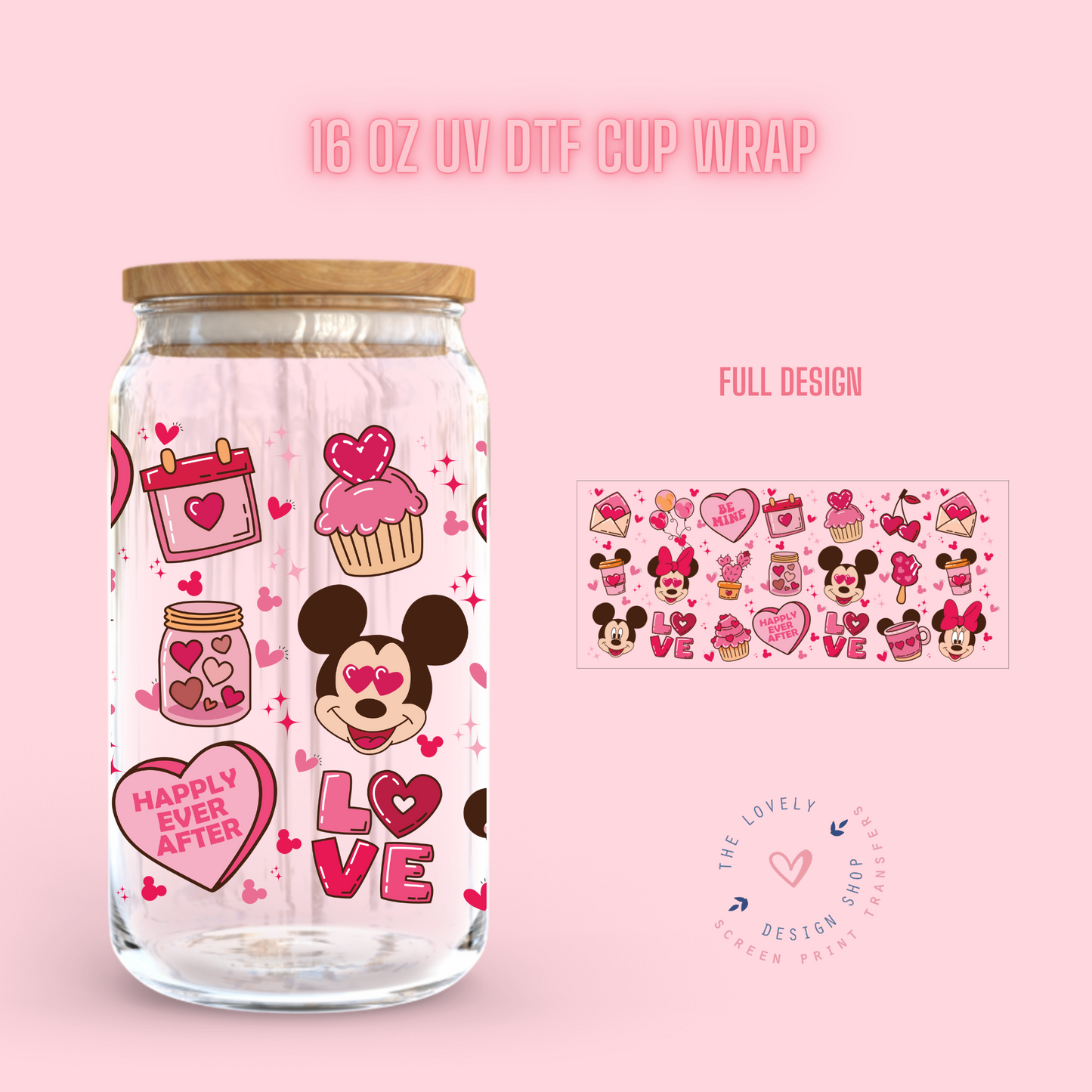 Vday Mouse Theme Doodles - UV DTF 16 oz Libbey Cup Wrap (Ready to Ship)