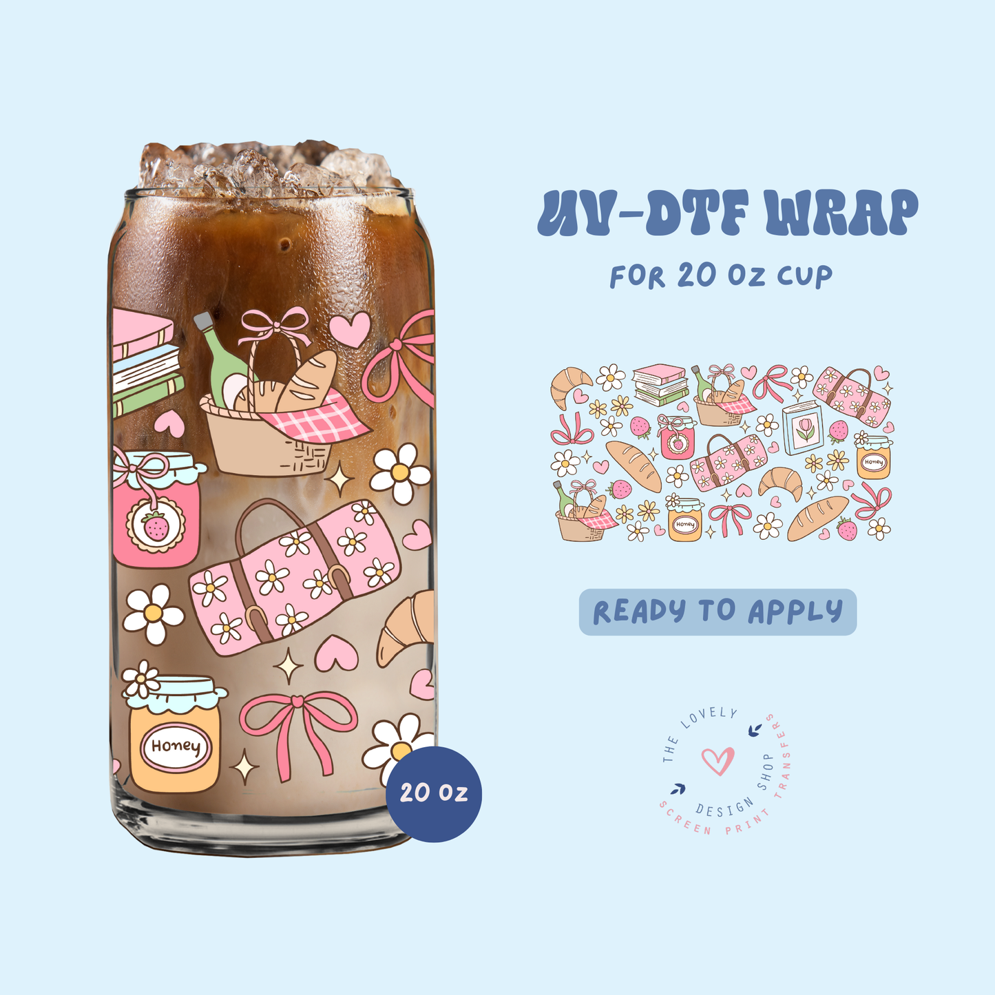 Blush Picnic Time - UV DTF 20 oz Libbey Cup Wrap - Feb 24