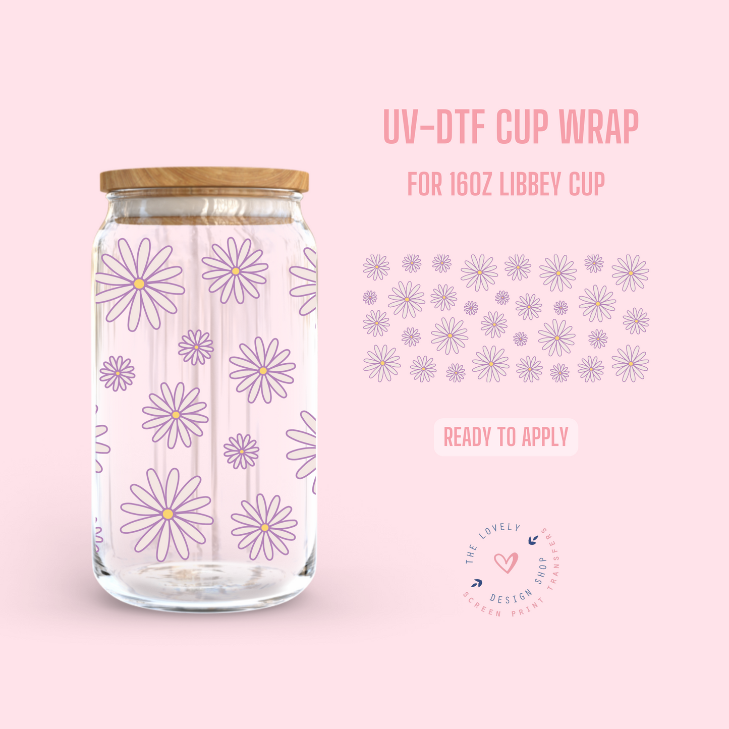 Purple Blooms - UV DTF 16 oz Libbey Cup Wrap (Ready to Ship) Apr 22