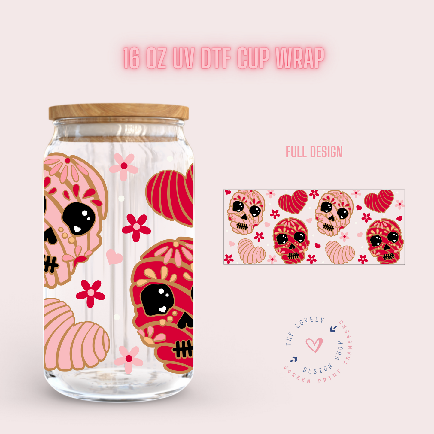 Concha Love - UV DTF 16 oz Libbey Cup Wrap (Ready to Ship)