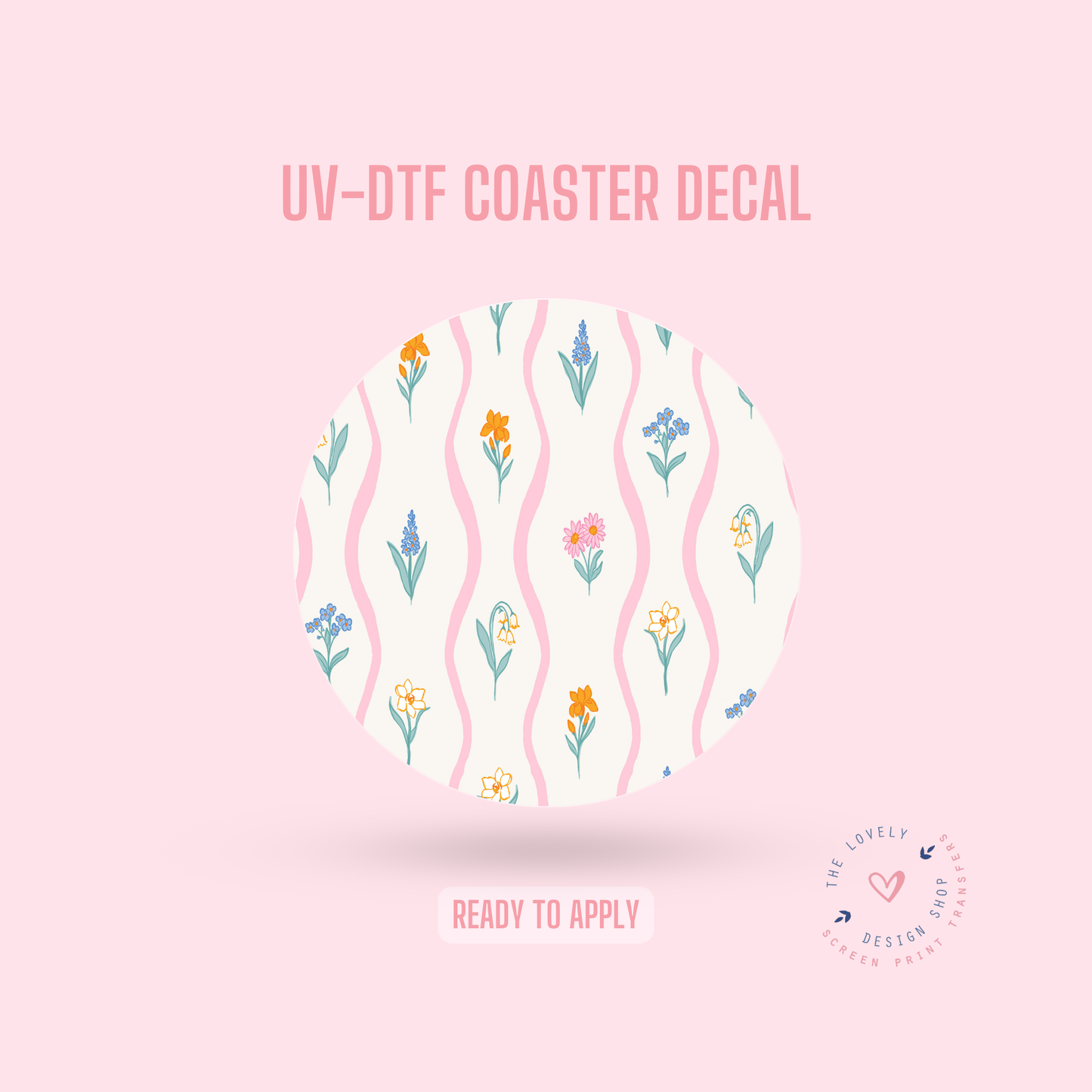 Wavy Vertical Flowers Stripes - UV DTF Coaster Decal - Jan 20