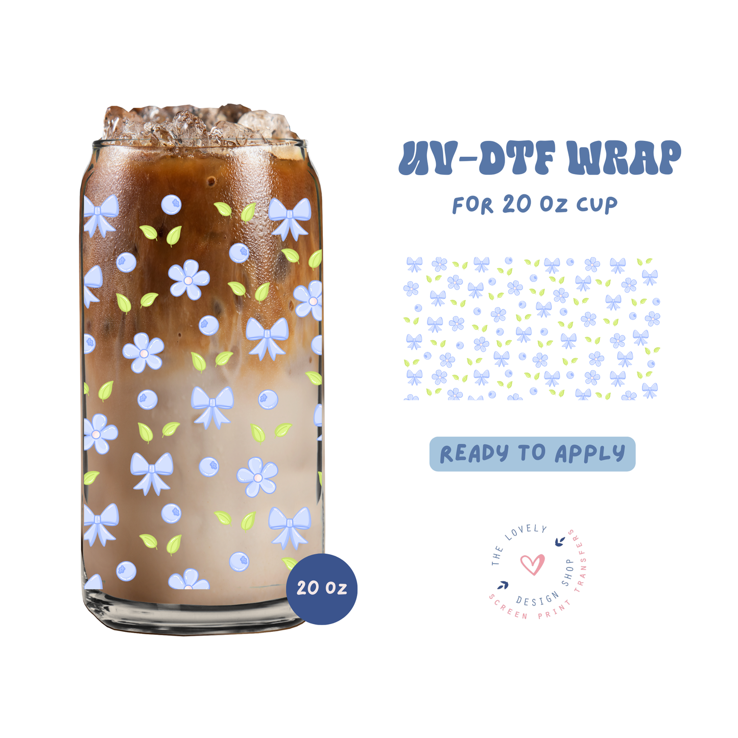 Coquette Blueberries - UV DTF 20 oz Libbey Cup Wrap - Apr 23