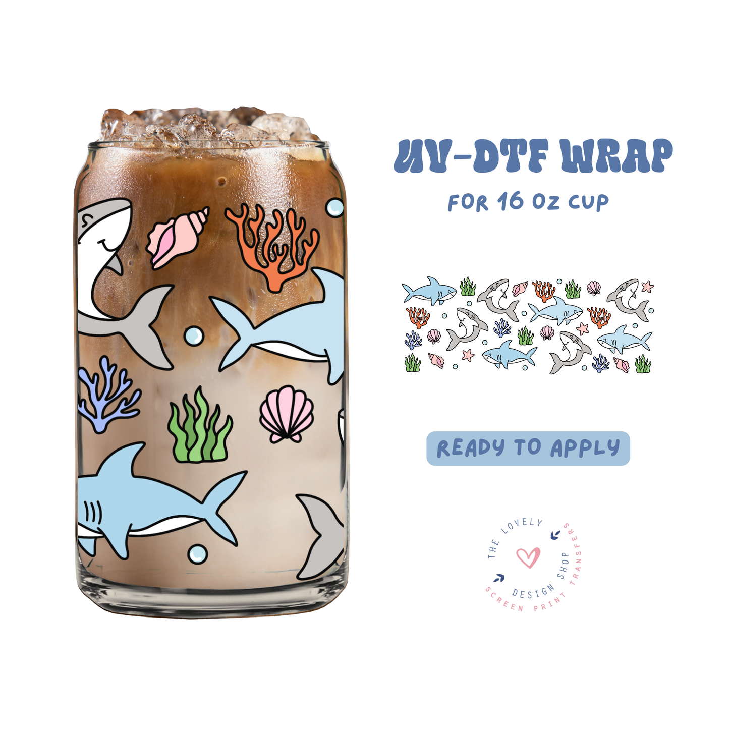 Sharks - UV DTF 16 oz Libbey Cup Wrap - Jun 11