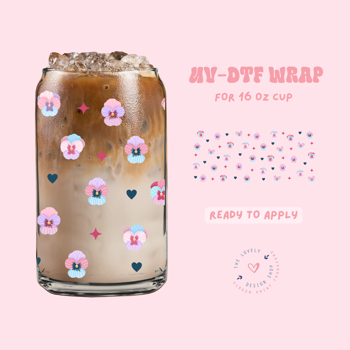 Pansy - UV DTF 16 oz Libbey Cup Wrap - May 2