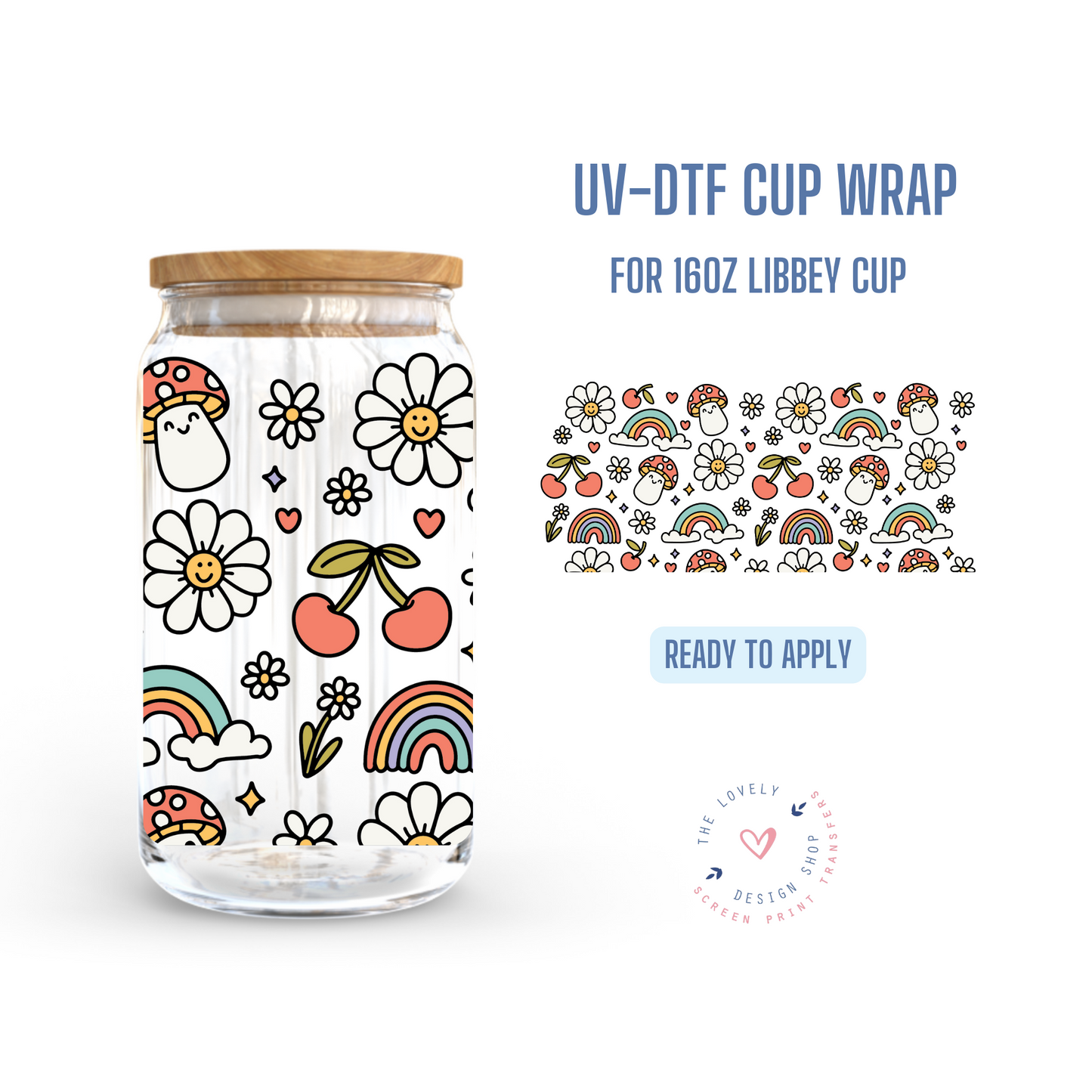 Groovy Summer - UV DTF 16 oz Libbey Cup Wrap (Ready to Ship) Mar 19