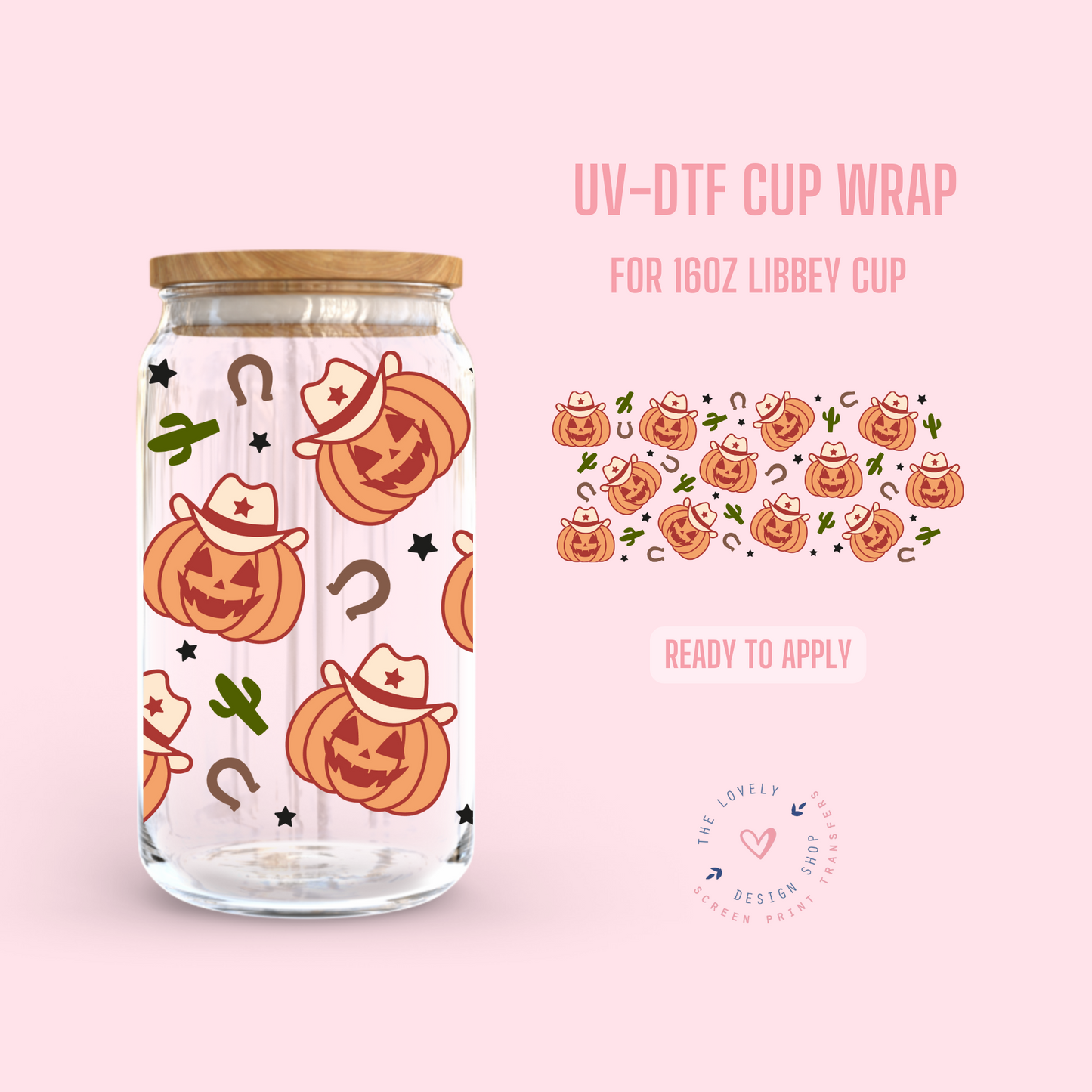 Cowboy Pumpkins - UV DTF 16 oz Libbey Cup Wrap (Ready to Ship)