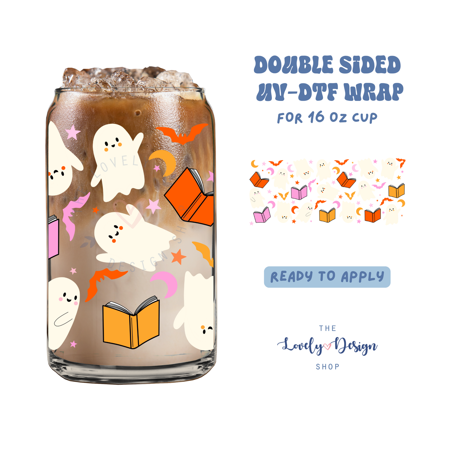Bookish Ghosts - UV DTF 16 oz Libbey Cup Wrap - Aug 27