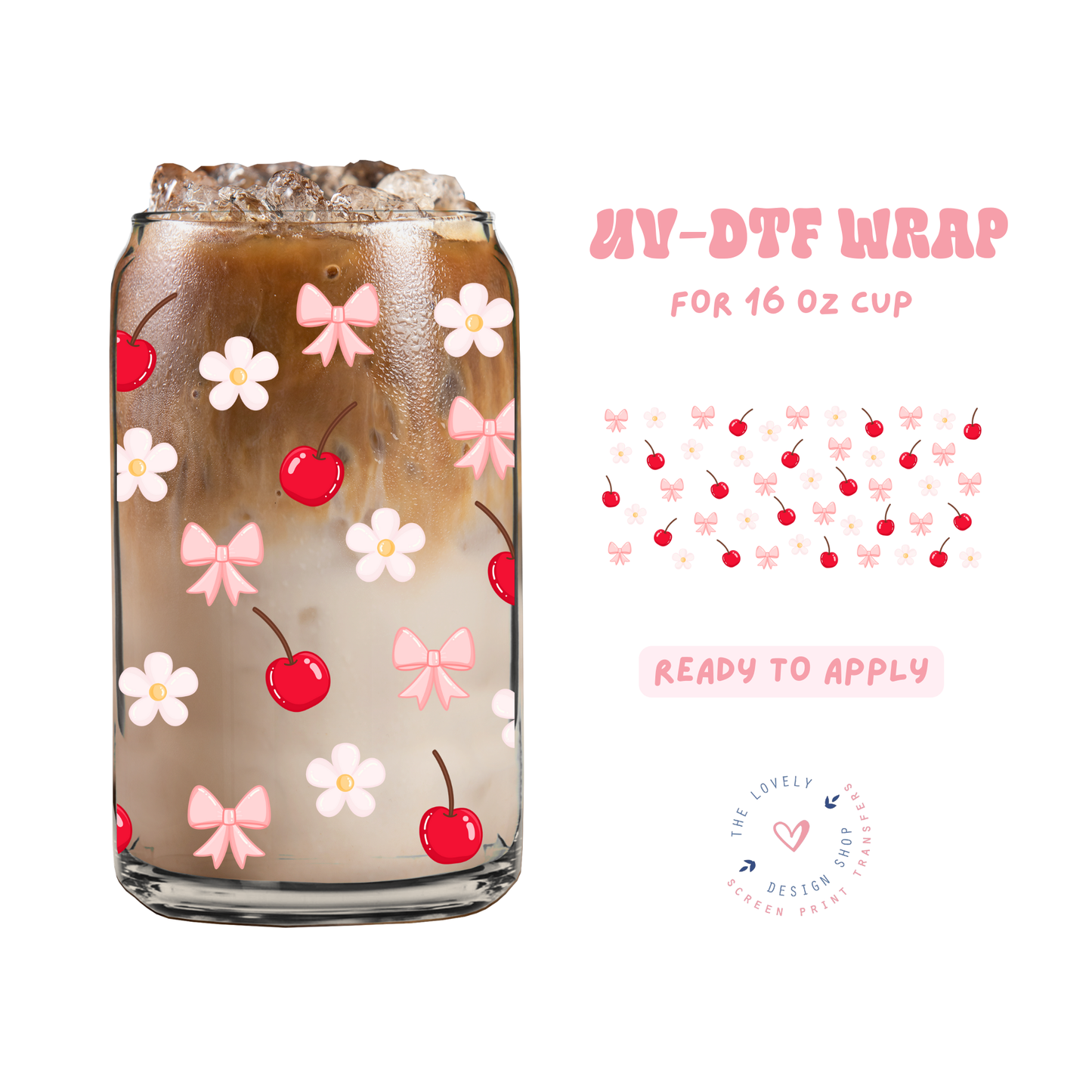 Cherry Daisy - UV DTF 16 oz Libbey Cup Wrap - May 2