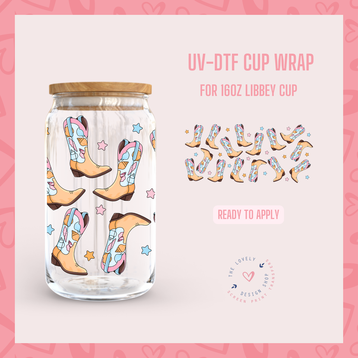 Coastal Cowgirl - UV DTF 16 oz Libbey Cup Wrap (Ready to Ship) May 28