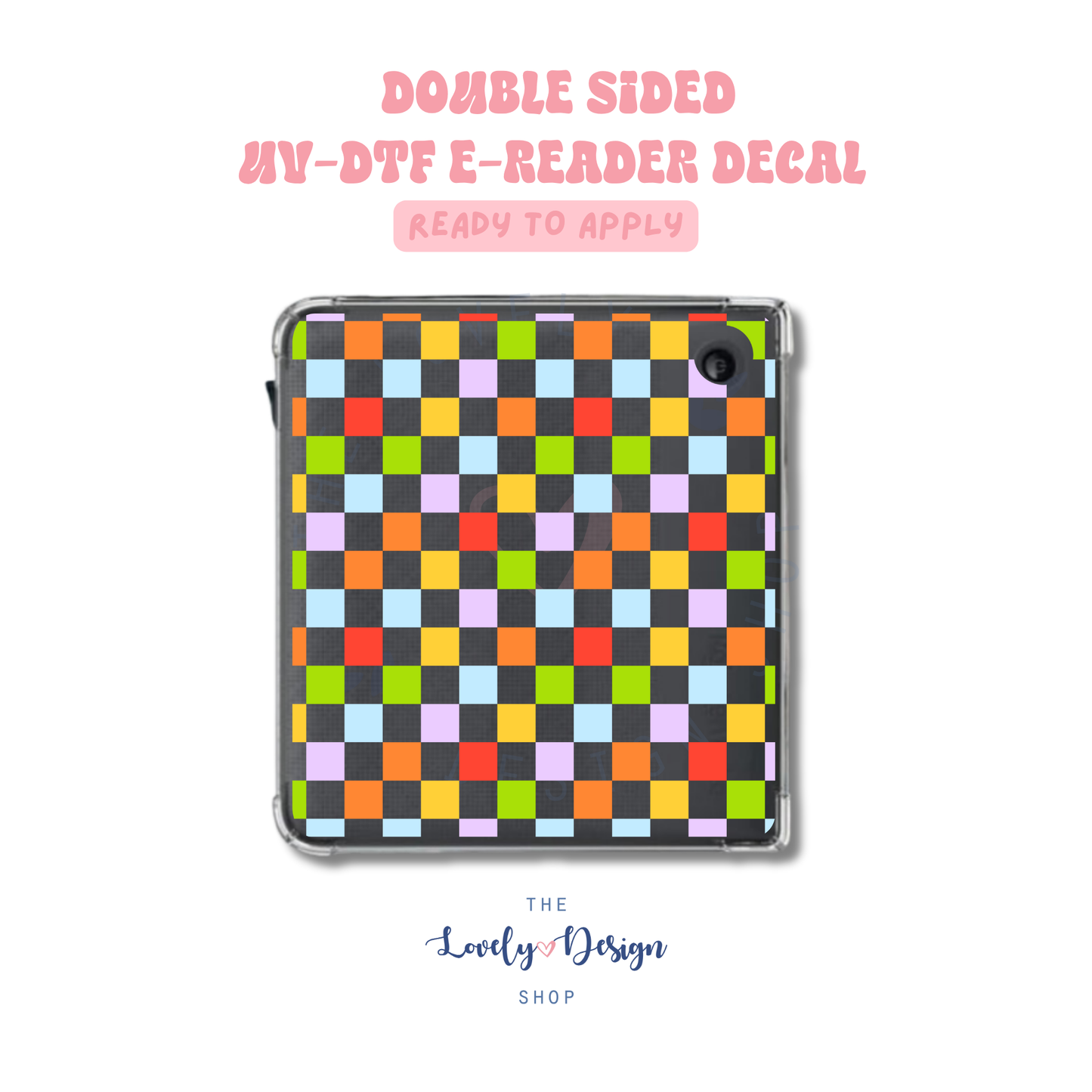 Rainbow Checkered - UV DTF E-Reader Decal - Aug 8