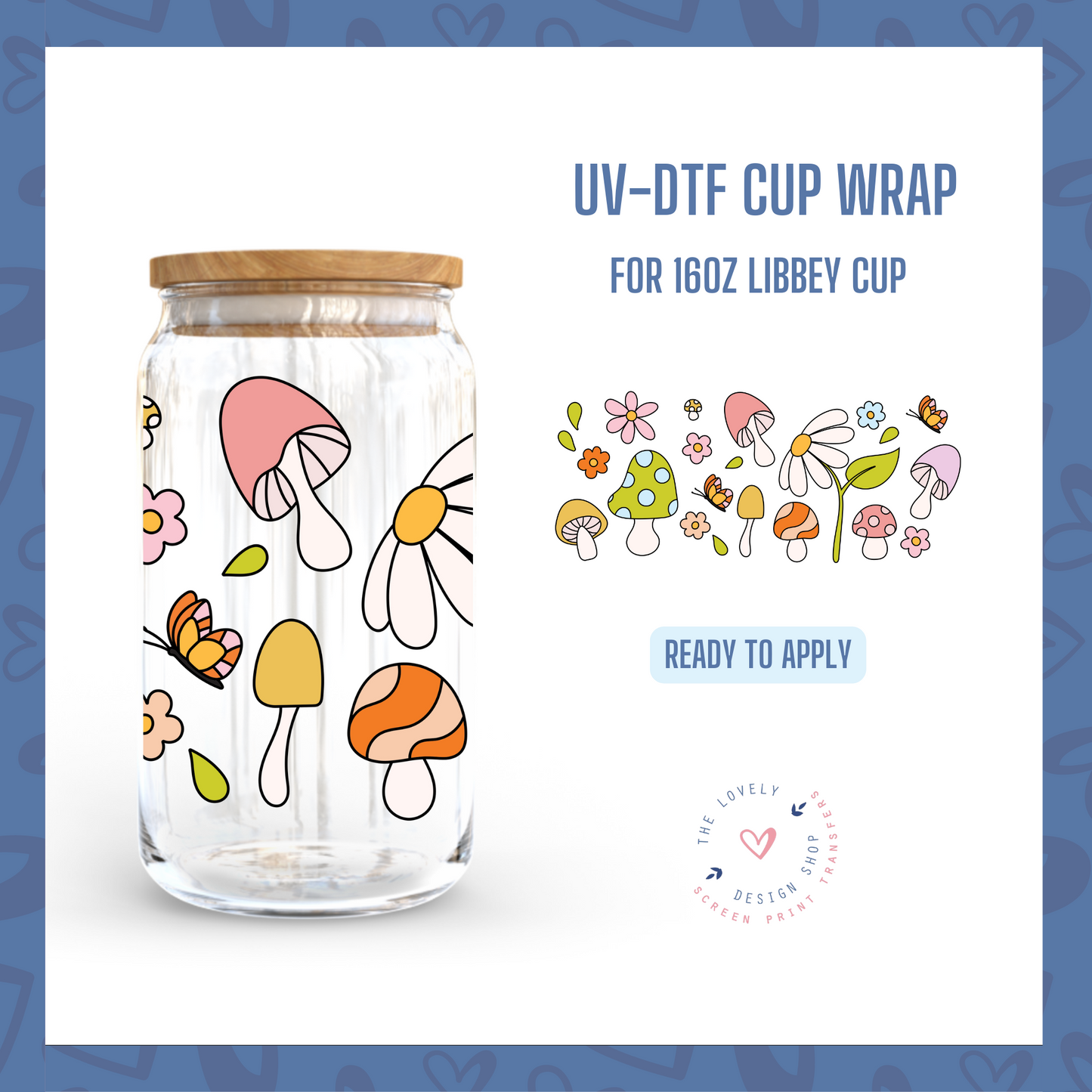 Pastel Groovy Mushroom Field - UV DTF 16 oz Libbey Cup Wrap (Ready to Ship) Mar 19